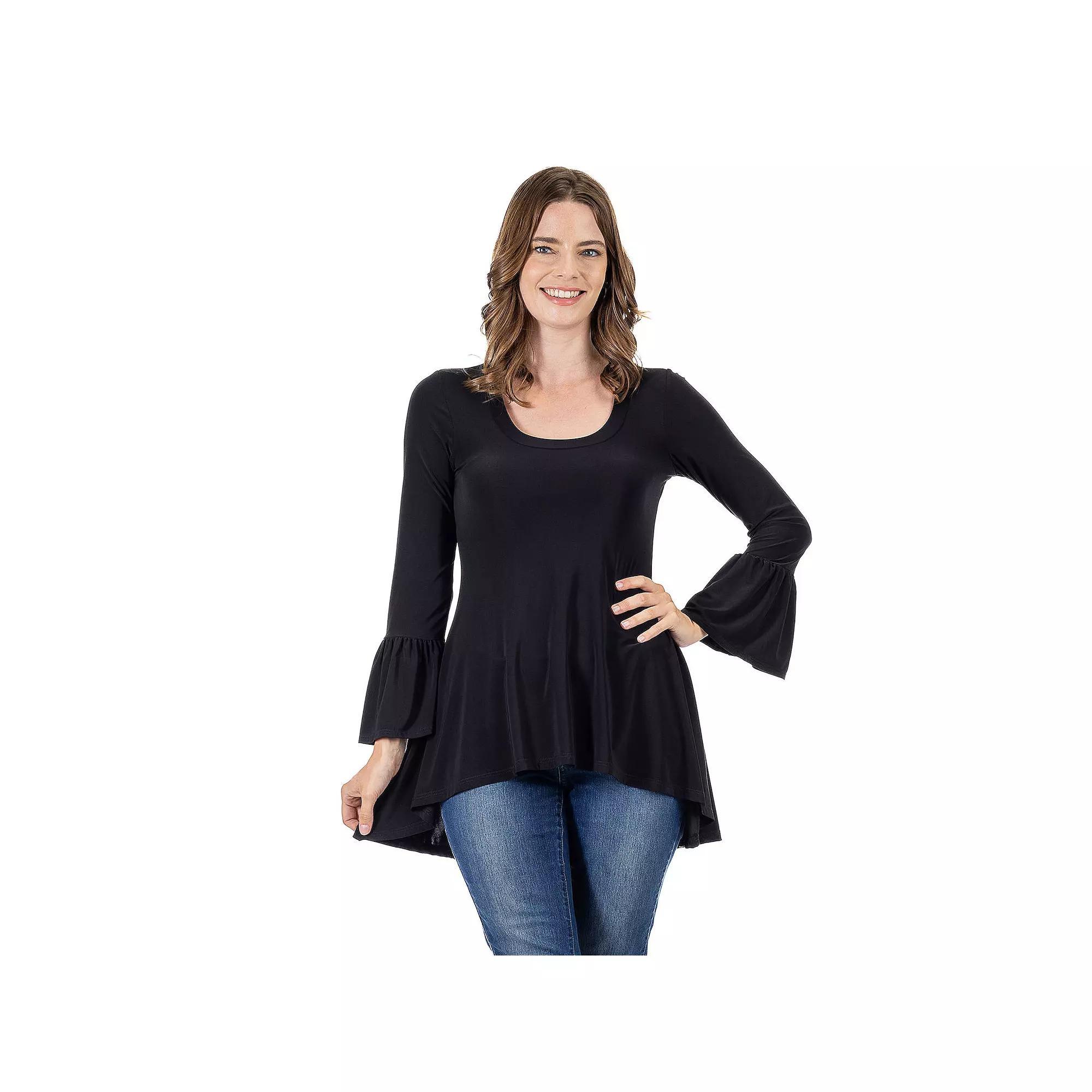 Women's 24Seven Comfort Apparel Long Bell Sleeve High-Low Tunic Top, Size: Small, Black Product Image