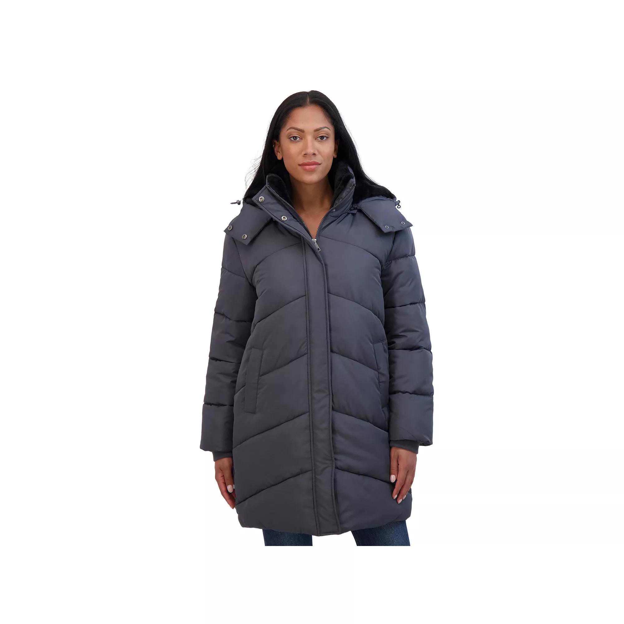 Women's Sebby Collection Cozy Lined Puffer Coat, Size: Small, Gray Product Image