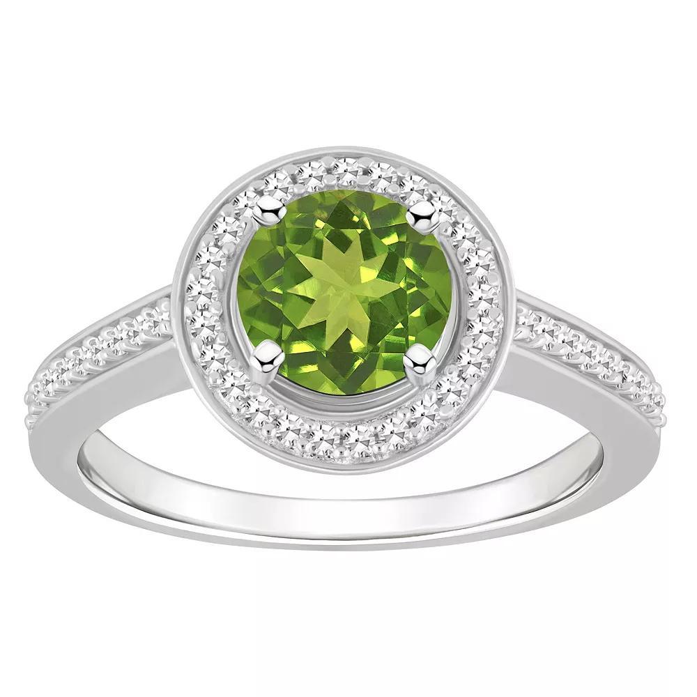 Celebration Gems Sterling Silver 7 mm Round Gemstone & 1/5 Carat T.W. Diamond Halo Ring, Womens, Peridot Product Image