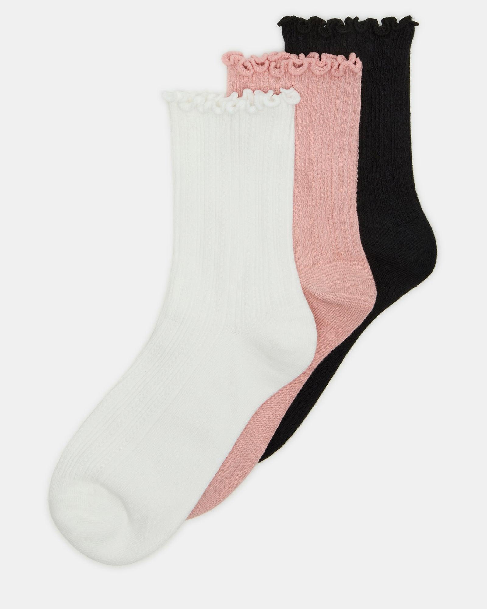 3 PACK LETTUCE EDGE RIBBED SOCKS MULTI Female Product Image