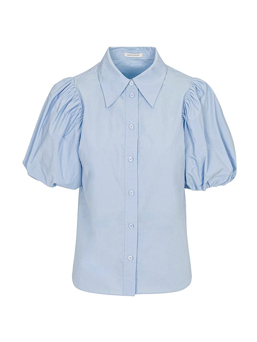 Womens Cotton Poplin Puff-Sleeve Button-Front Shirt Product Image