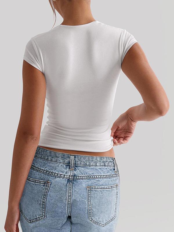 Short Sleeves Skinny Solid Color Square-Neck T-Shirts Tops Product Image