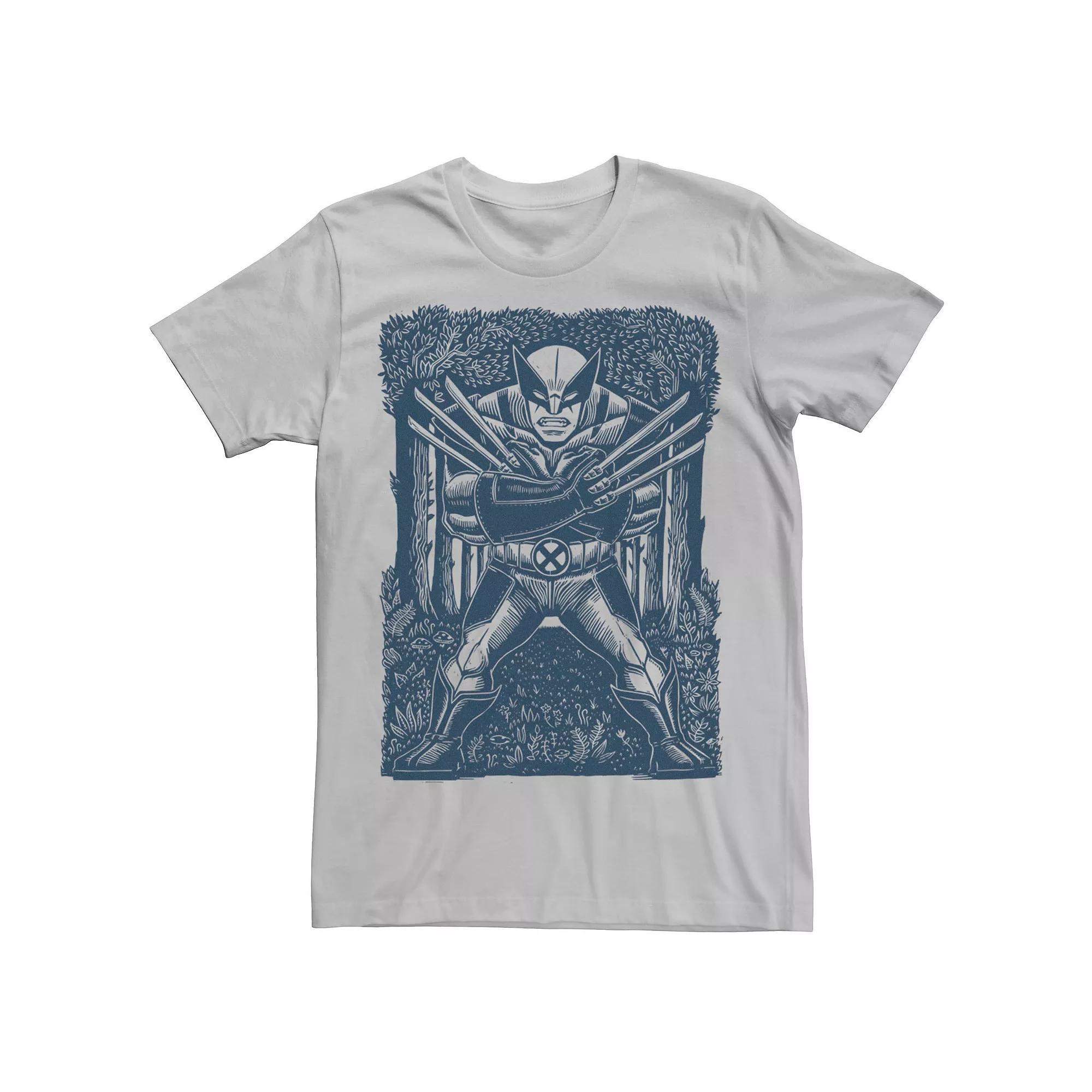 Men's Marvel X-Men Wolverine Woodcut Blue Portrait Tee, Size: 3XL, Silver Product Image