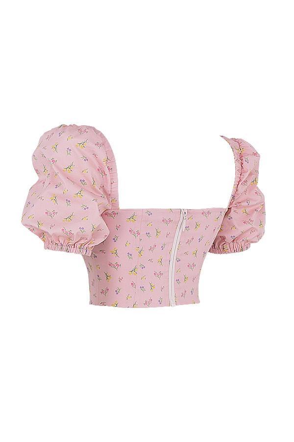 Arianna Pink Floral Puff Sleeve Corset Product Image