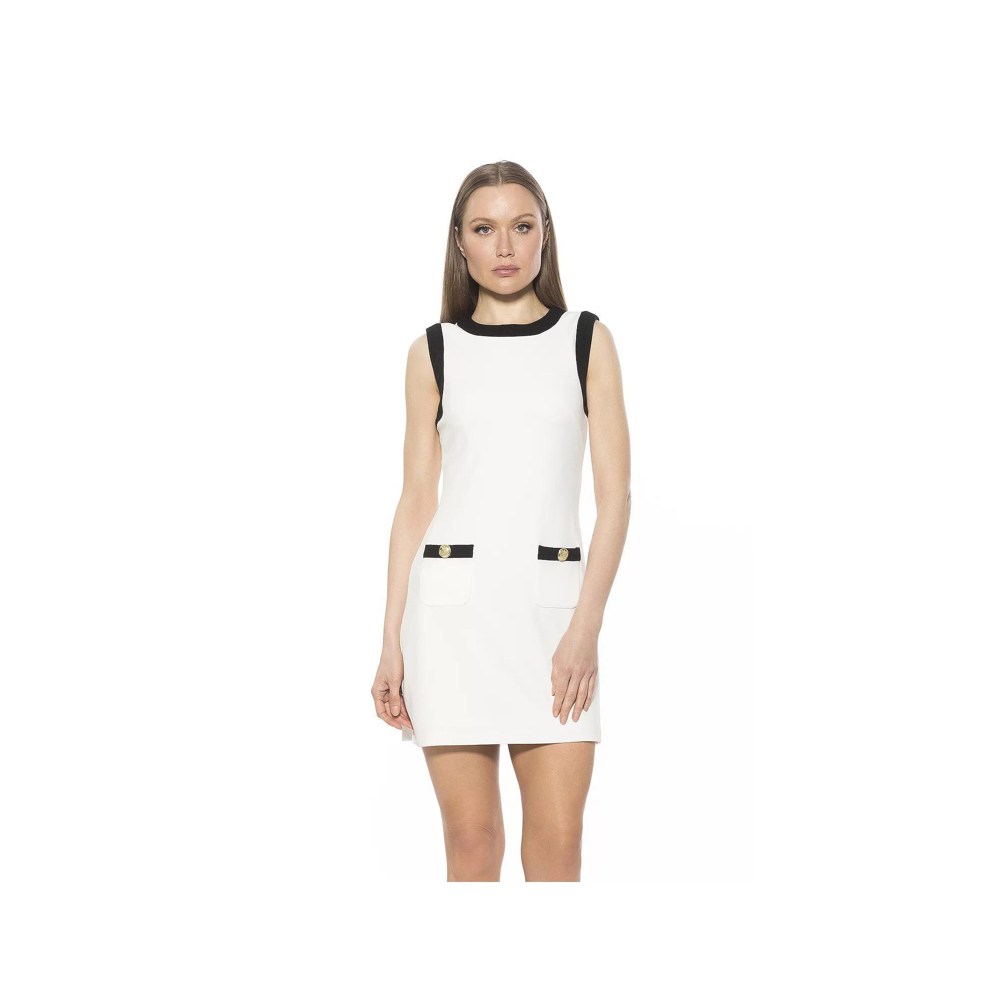 Women's ALEXIA ADMOR Piper Contrast Crewneck Shift Mini Dress, Size: Medium, Ivory Product Image