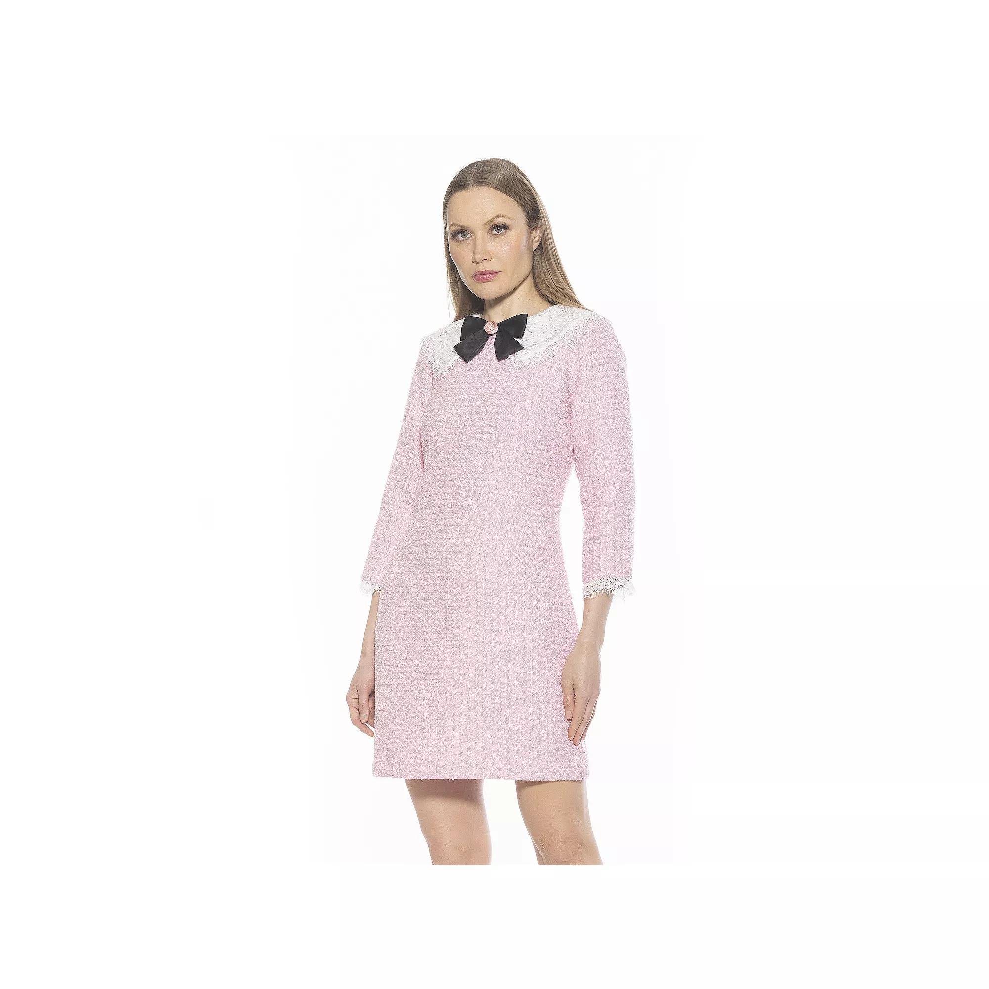 Women's ALEXIA ADMOR Monique Lace Collar Tweed Shift Dress, Size: 2, Pink Product Image