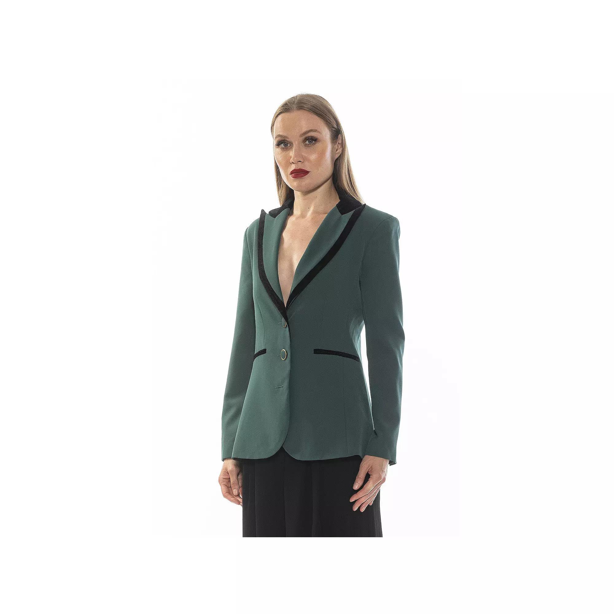 Women's ALEXIA ADMOR Reiss Long Sleeve Blazer With Contrast Collar, Size: 4, Blue Product Image