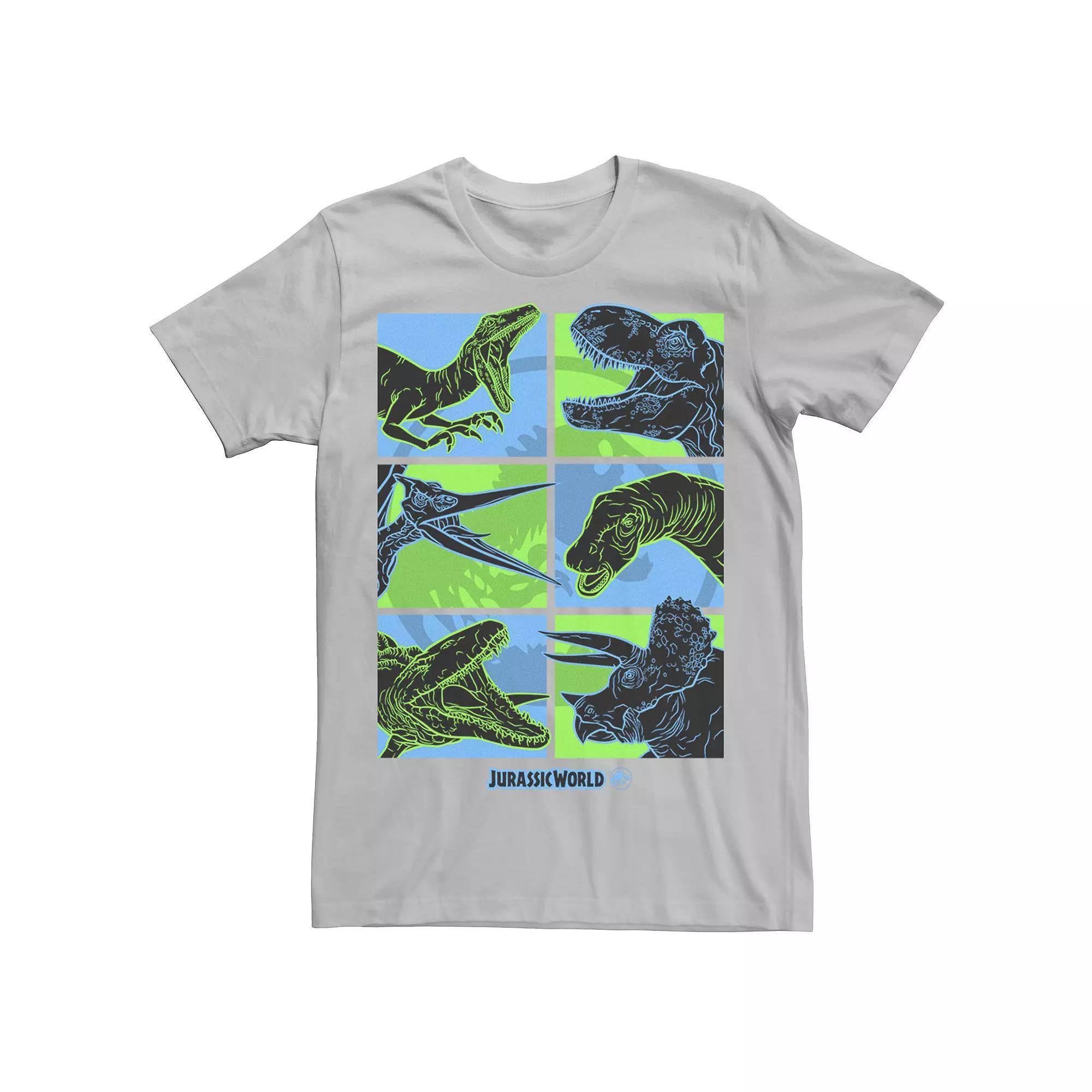 Mens Jurassic World Two Dino Faces Comic Pop Tee Kelly Grey Product Image