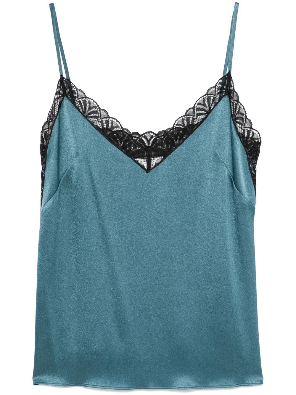 ALBERTA FERRETTI Lace-detail Satin Top In Blue Product Image