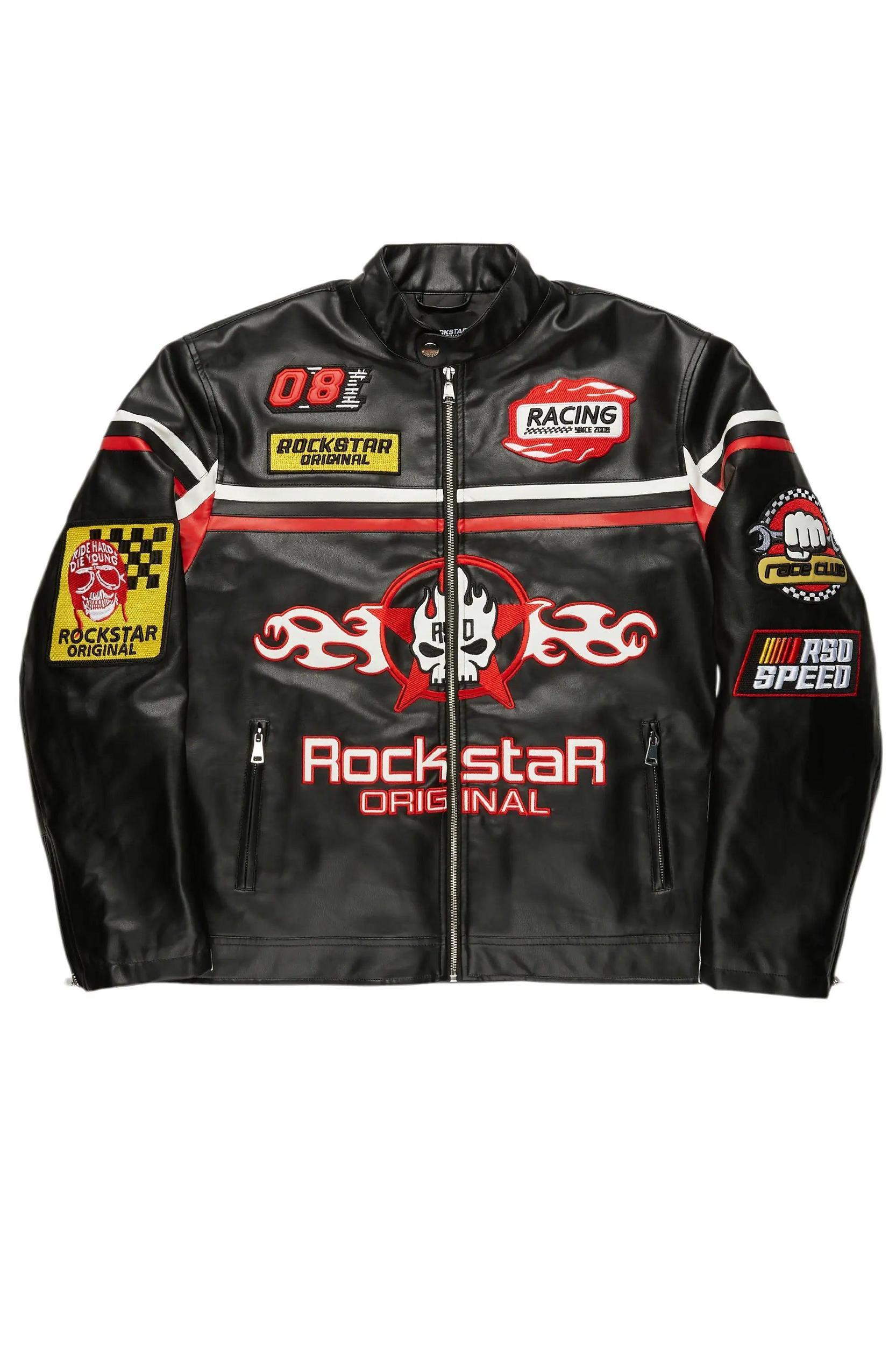 Roch Black/White Leather Moto Jacket Male Product Image