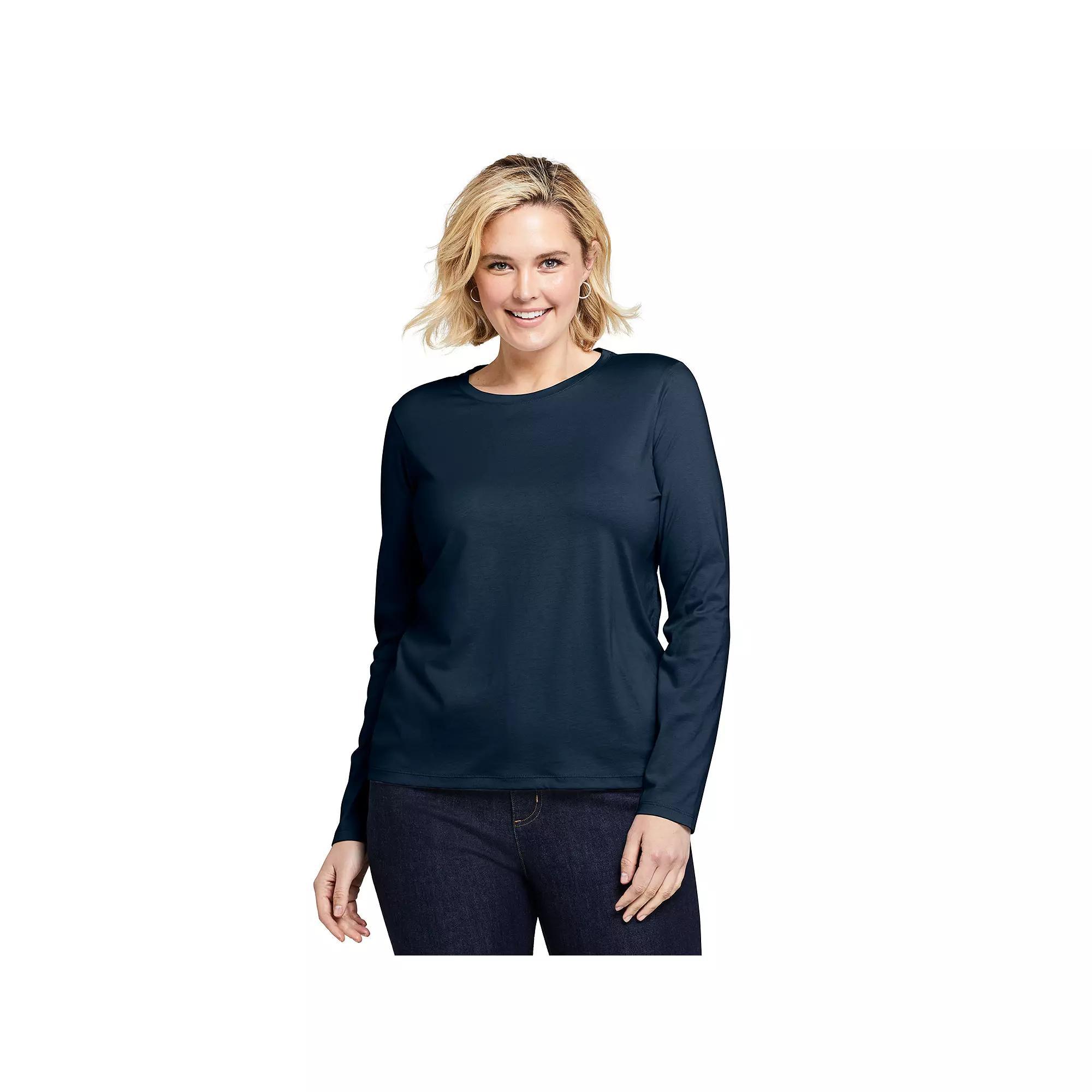 Plus Size Lands' End Long Sleeve Relaxed Supima Cotton Crewneck Tee, Women's, Size: 1XL, Grey Heather Product Image