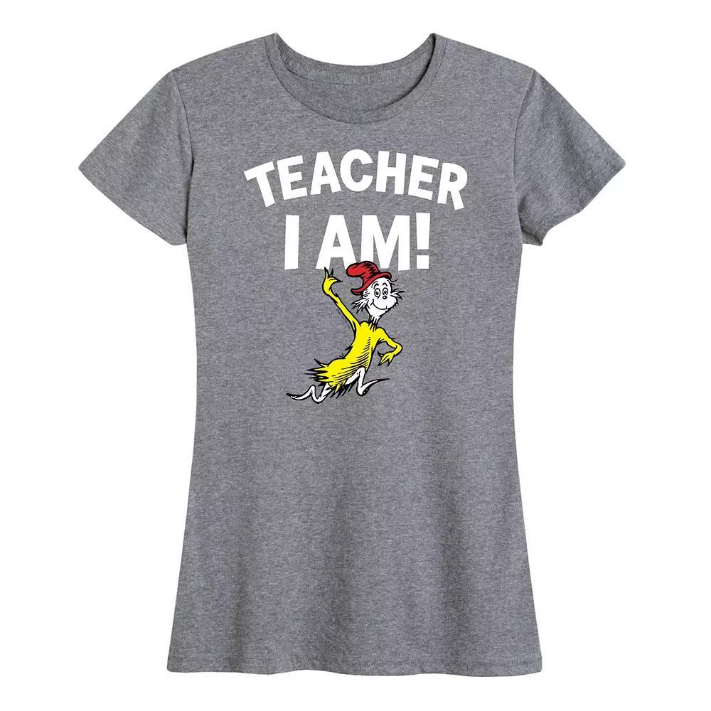 Womens Dr. Seuss Teacher I Am Graphic Tee, Girls Grey Blue Product Image