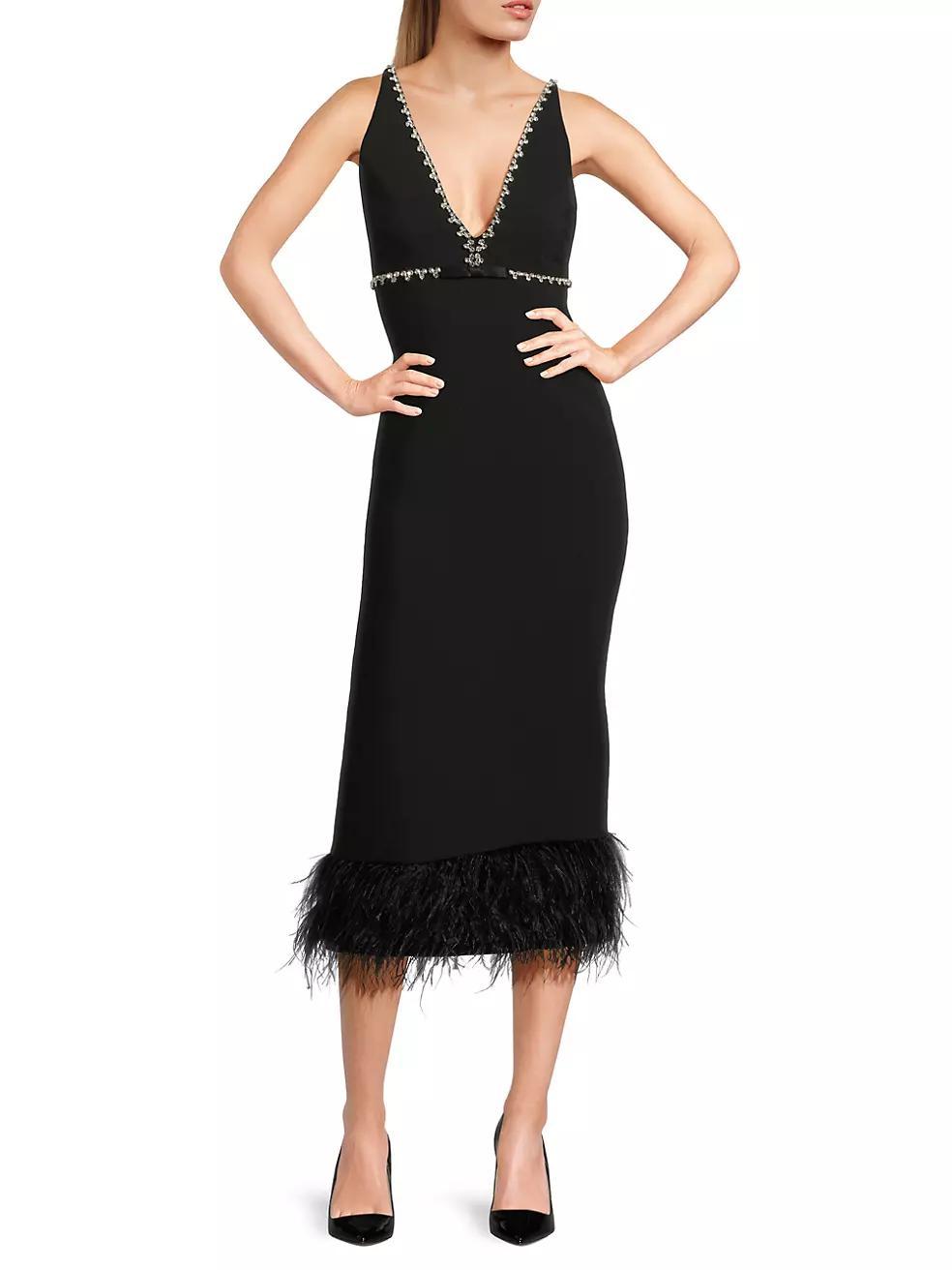 Nora Embellished Trim Feather Midi-Dress Product Image