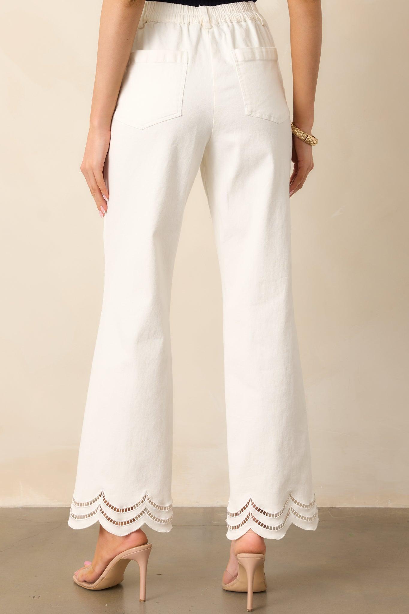 The Time Is Now White Straight Leg Scallop Hem Jeans Product Image