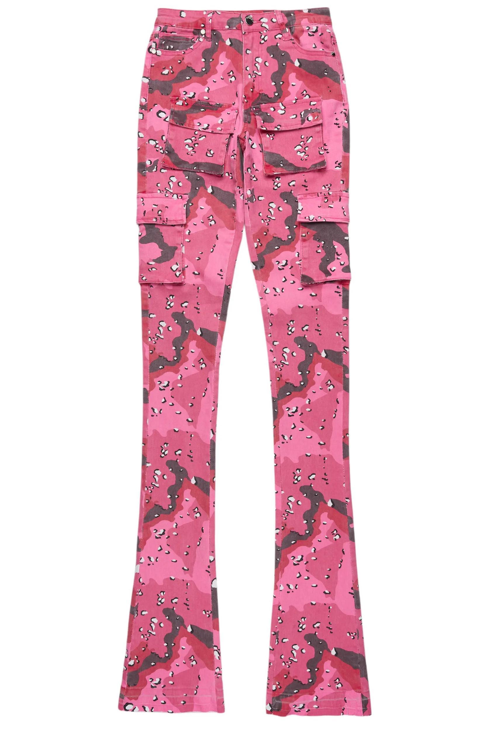 Noor Pink Camo Cargo Super Stacked Jean Female Product Image