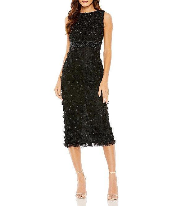 Mac Duggal Floral Applique Crew Neck Sleeveless Midi Dress Product Image