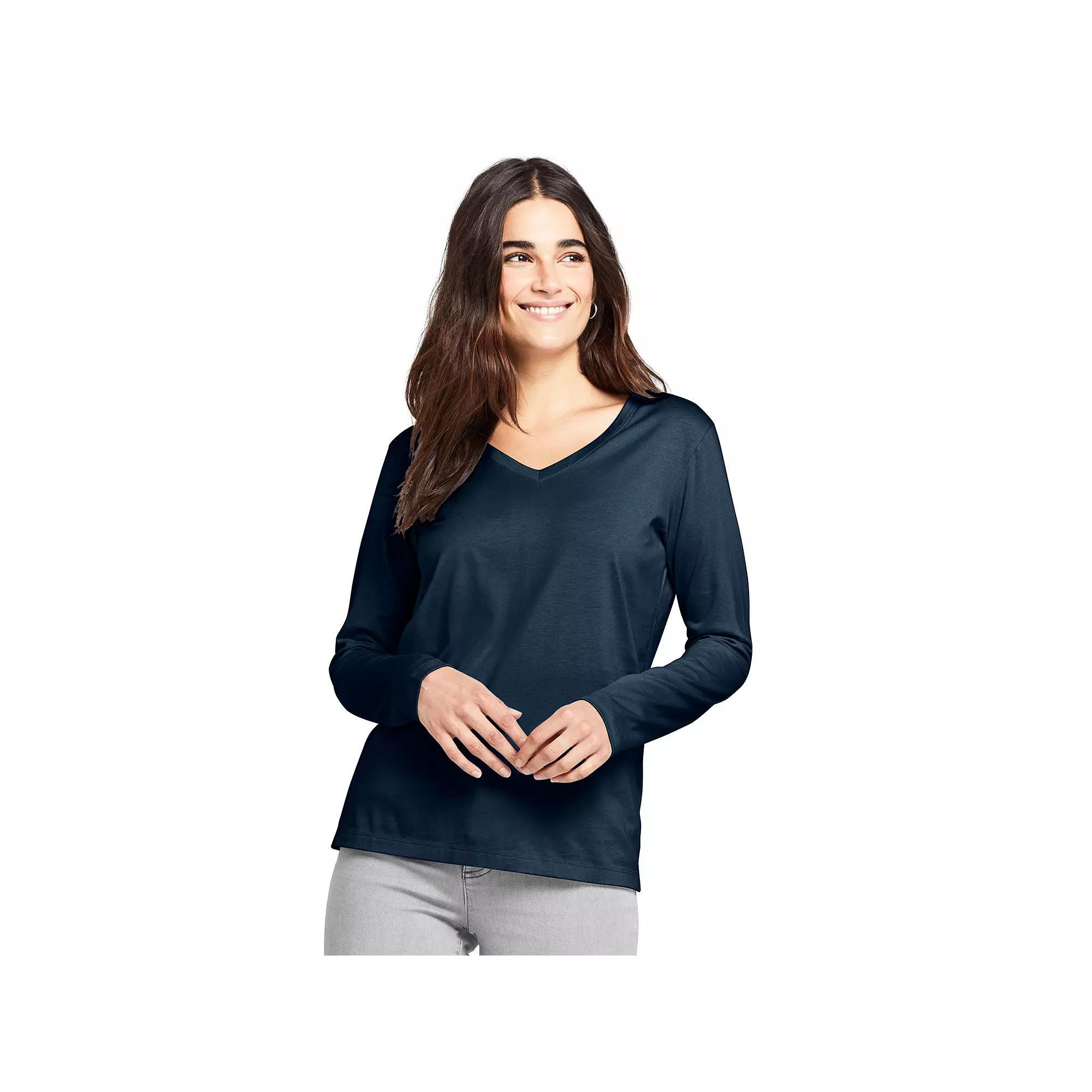 Womens Lands End Relaxed-Fit Supima Long Sleeve Cotton V-Neck Tee Product Image