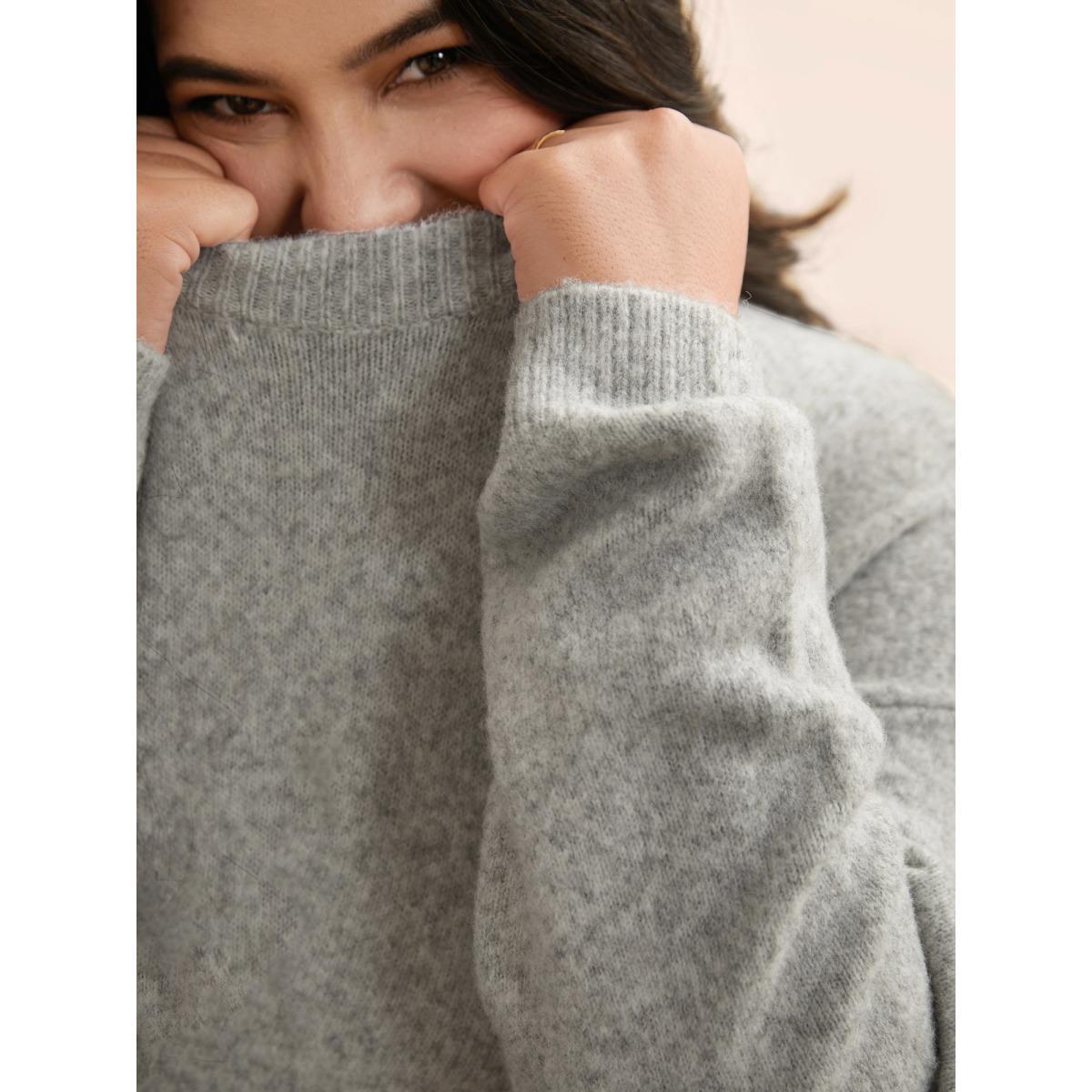 Plus Size Airy Cozy Drop Shoulder Wool Pullover LightGray Women Casual Long Sleeve Round Neck Everyday Pullovers BloomChic 10/M Product Image