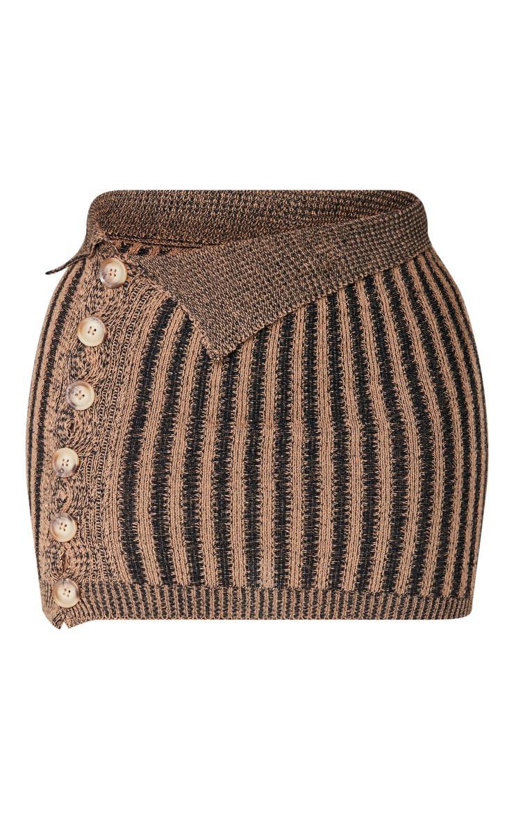 Petite Chocolate Knitted Button Front Bodycon Mini Skirt Product Image