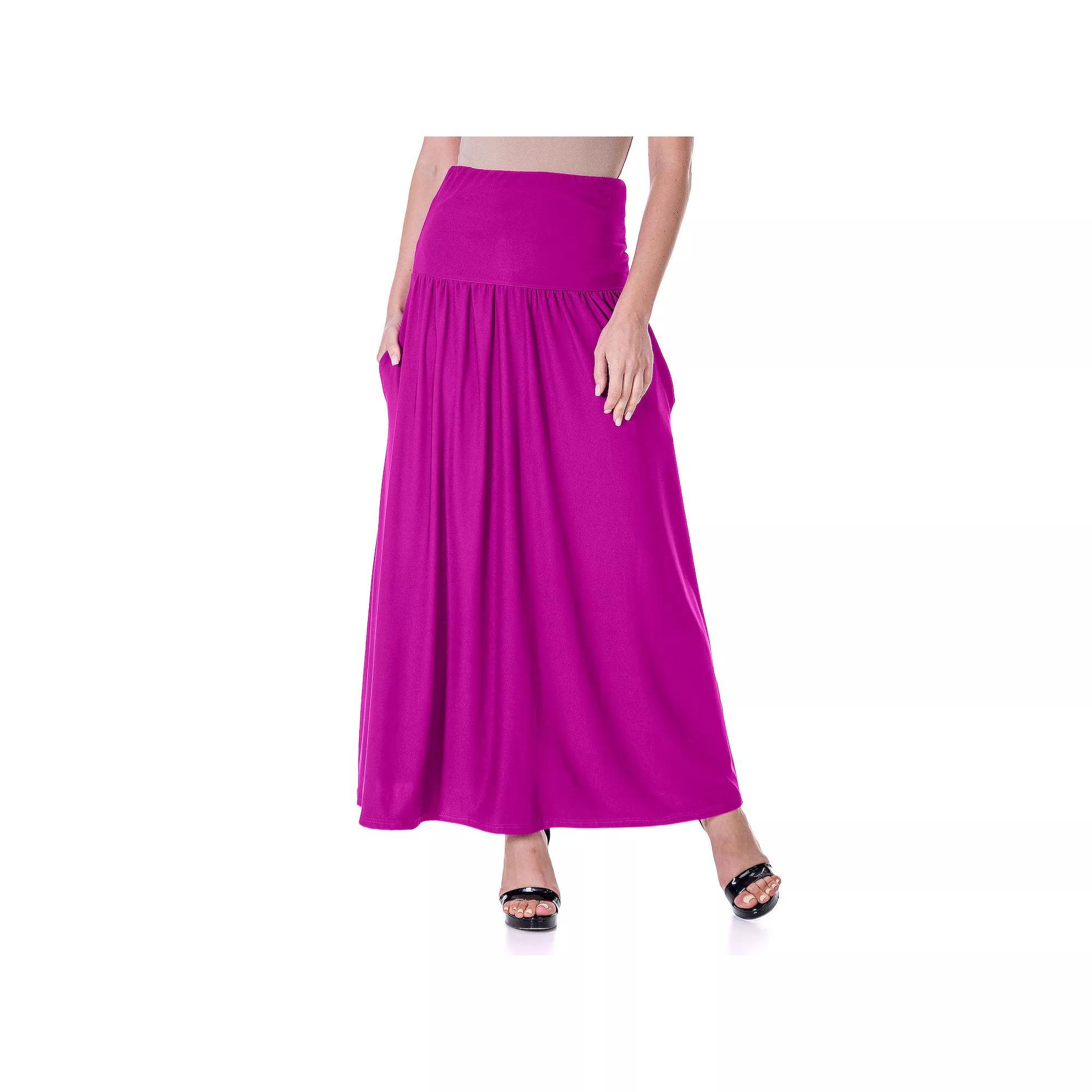 Women's 24Seven Comfort Apparel Foldover Maxi Skirt With Pockets, Size: Medium, Green Product Image
