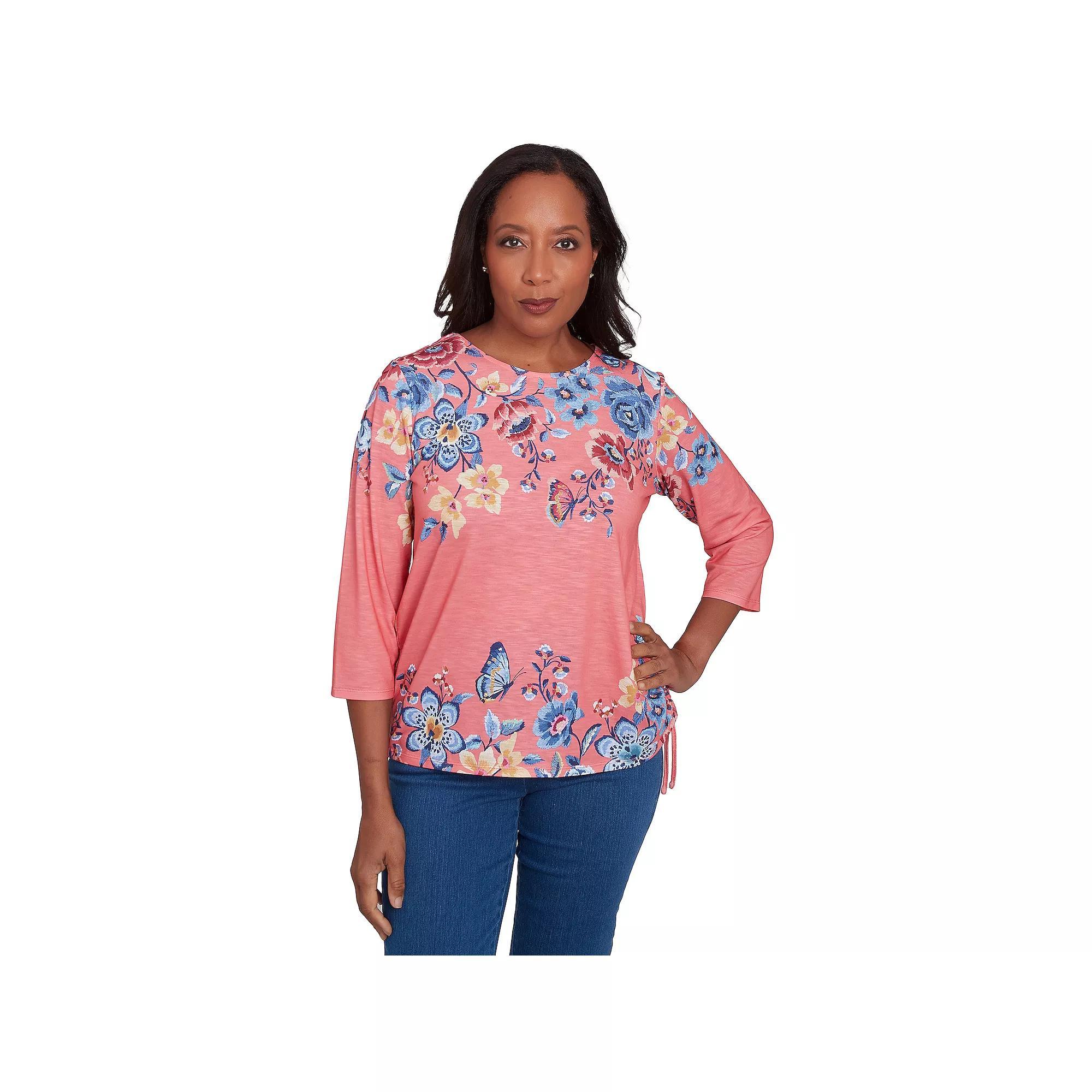 Petite Alfred Dunner Showstopping Crewneck Floral Knit Top, Women's, Size: Small Petite, Pink Product Image