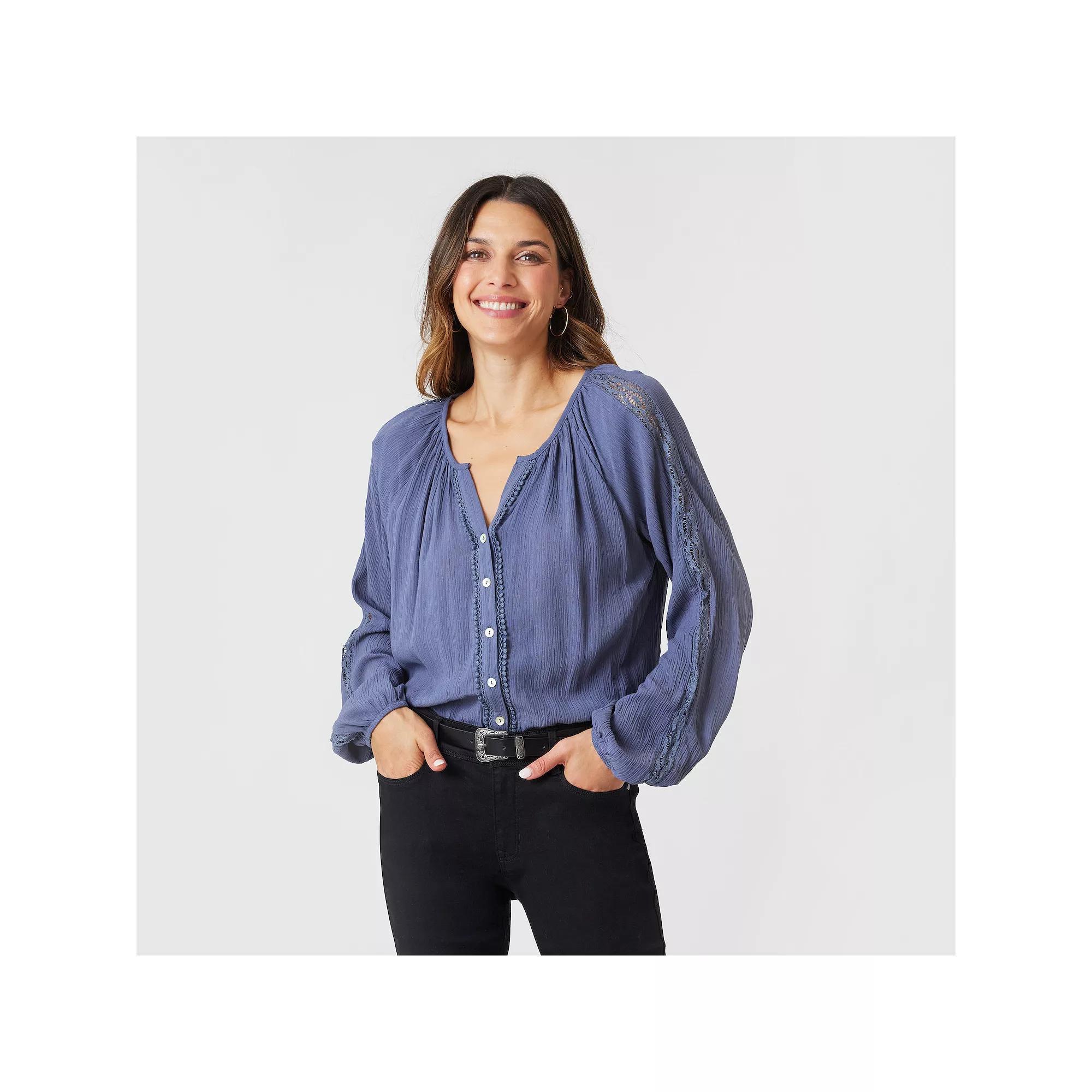 Women's Angels Forever Young Hazel Button Down Blouse, Size: Medium, Grisaille Product Image