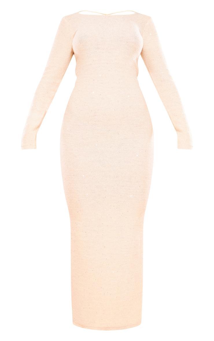 Gold Sequin Knitted Lace Back Maxi Dress Product Image