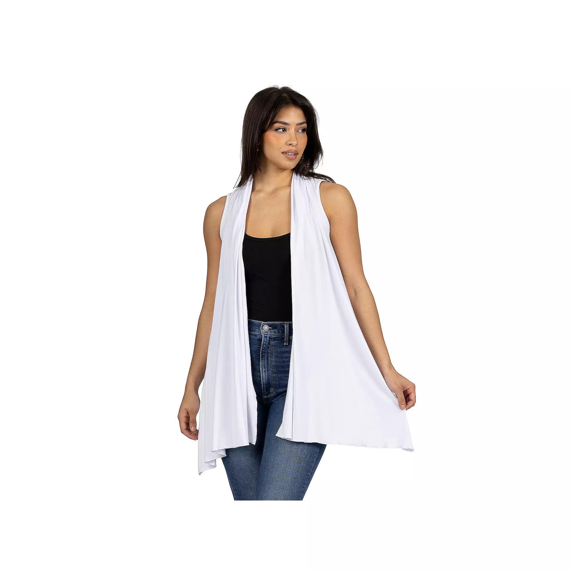 Women's 24Seven Comfort Apparel Draped Open Front Sleeveless Cardigan Vest, Size: Small, Grey Product Image