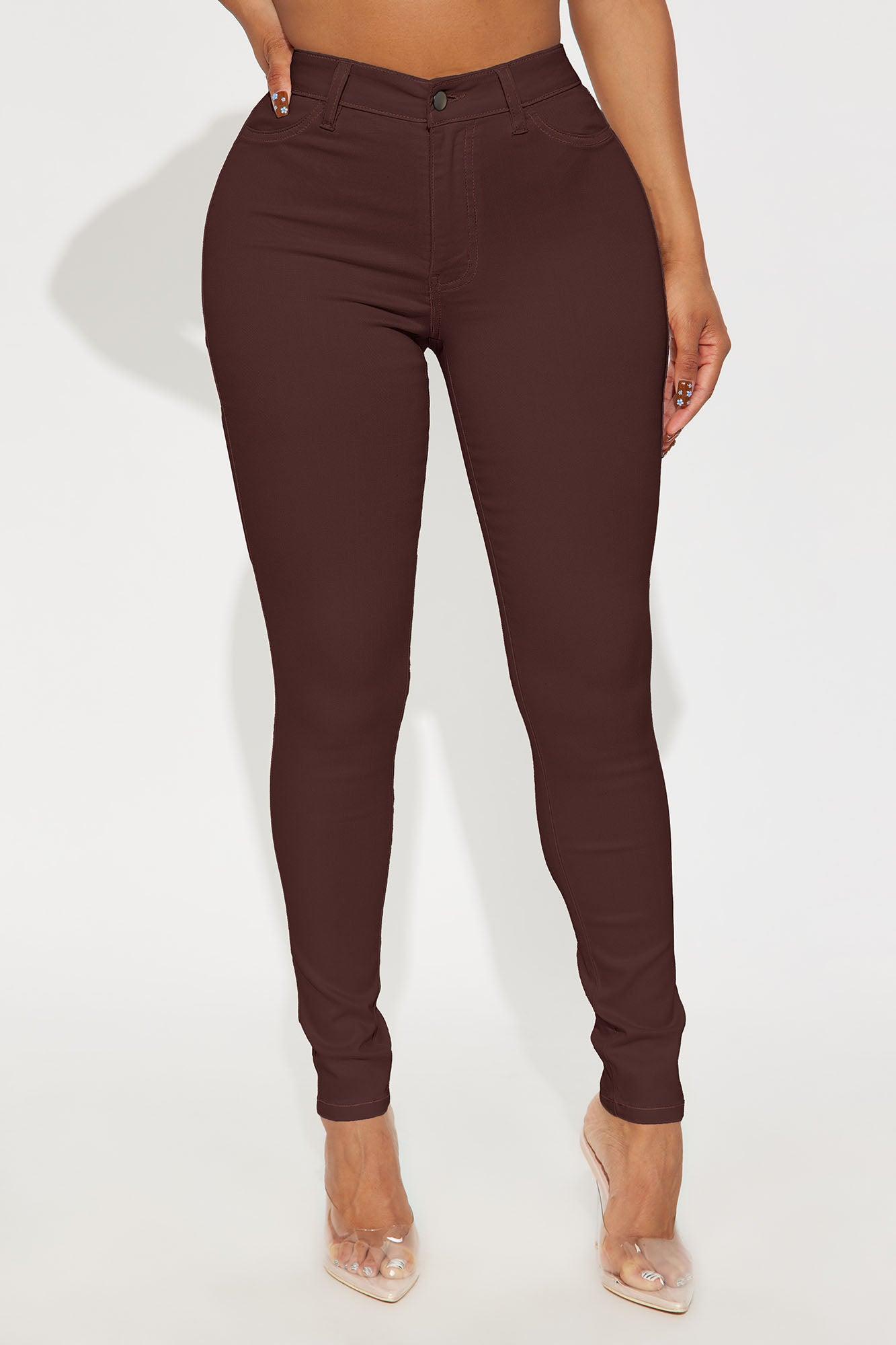 Classic Mid Waist Soft Stretch Skinny Jeans - Brown Product Image