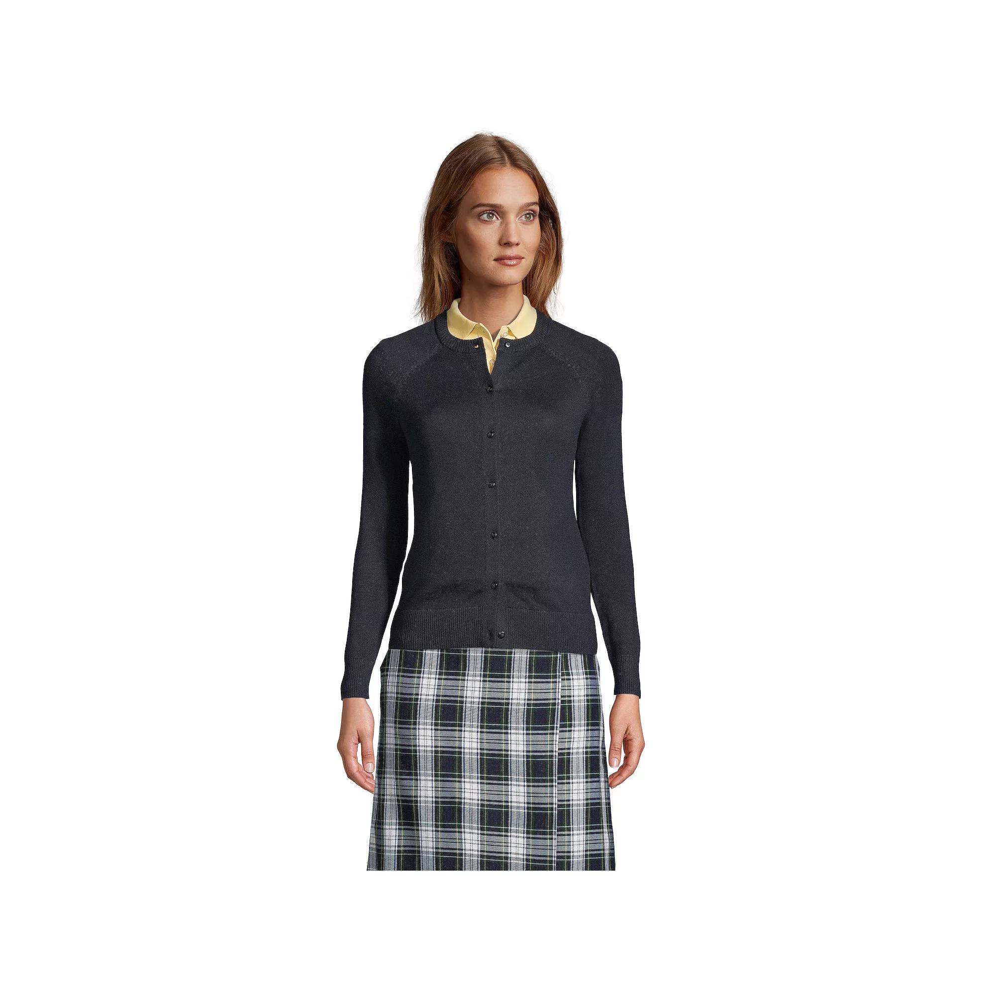 Women's Lands' End Cotton Modal Cardigan Sweater, Size: Large, Black Product Image