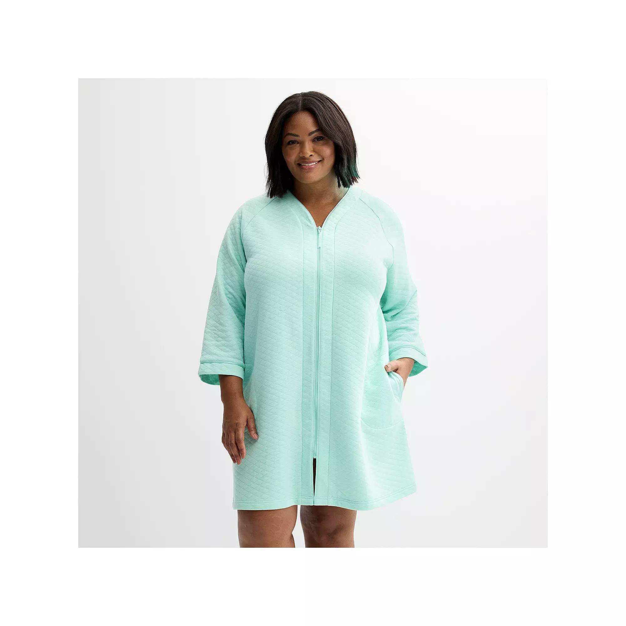 Plus Size Croft & Barrow® Quilted Zip Short Robe, Women's, Size: 3XL, Blue Rae Product Image