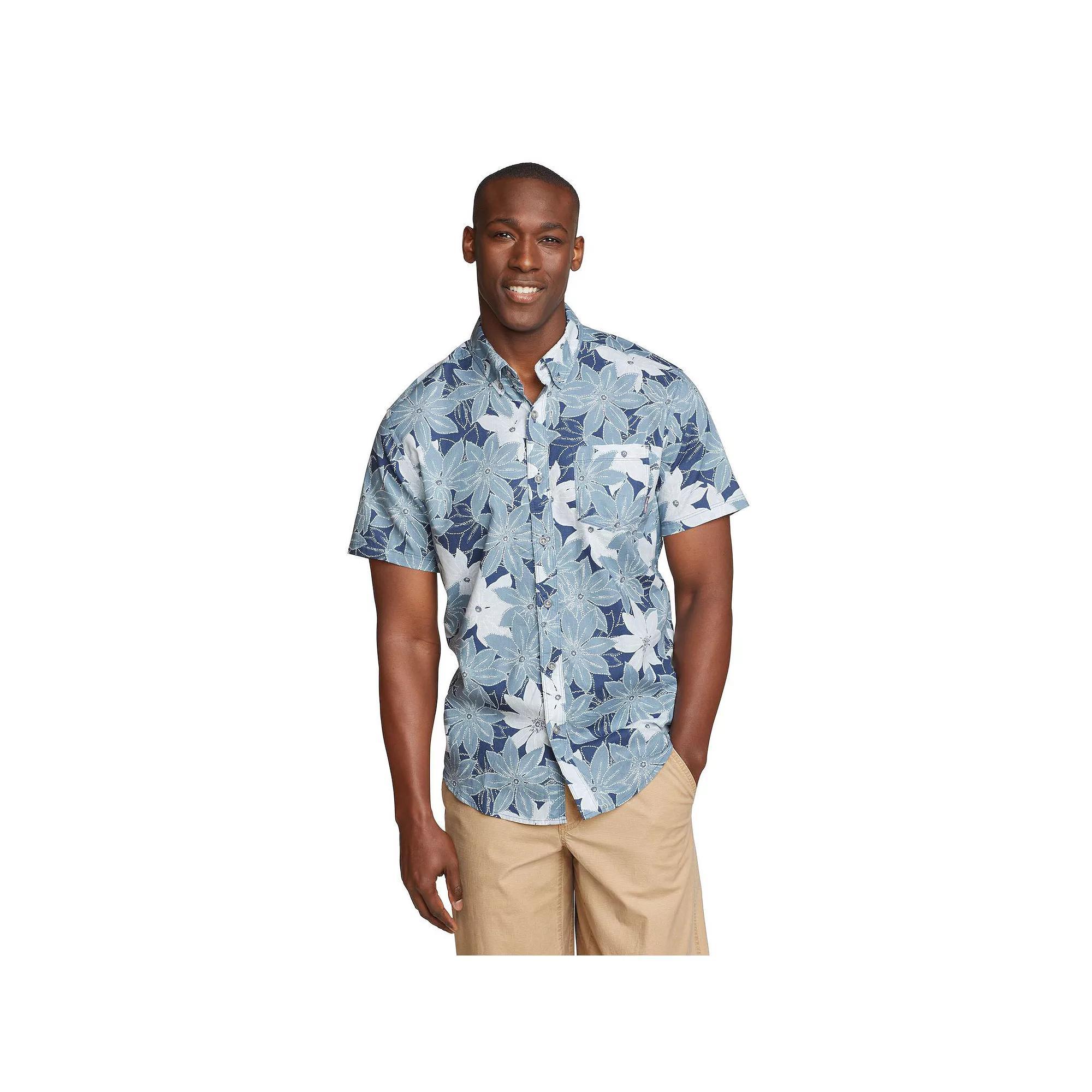 Men's Eddie Bauer Baja Print Short Sleeve Button-Down Shirt, Size: Small, Tile Blue Product Image