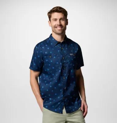 Big & Tall Columbia Utilizer Print Short Sleeve Woven Button-Down Shirt, Men's, Size: 3XL Tall, River Blue Sundot Product Image