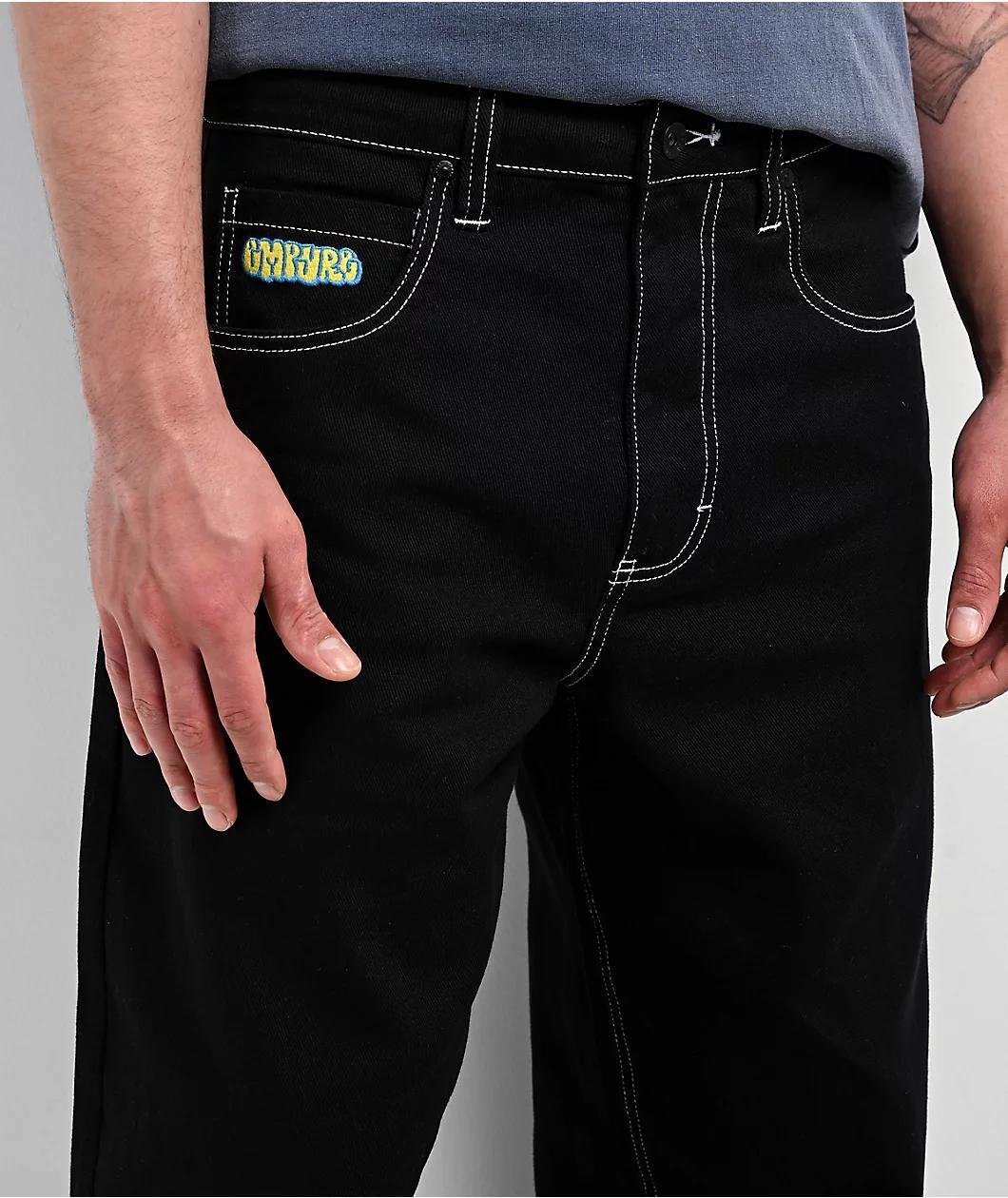 Empyre Ultra Loose Fit Embroidered Black Skate Jeans Product Image