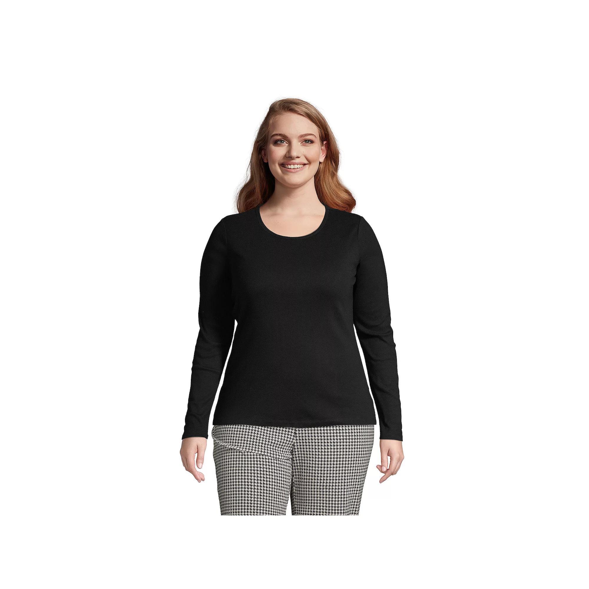 Plus Size Lands' End Long Sleeve Crewneck Tee, Women's, Size: 2XL, Black Product Image
