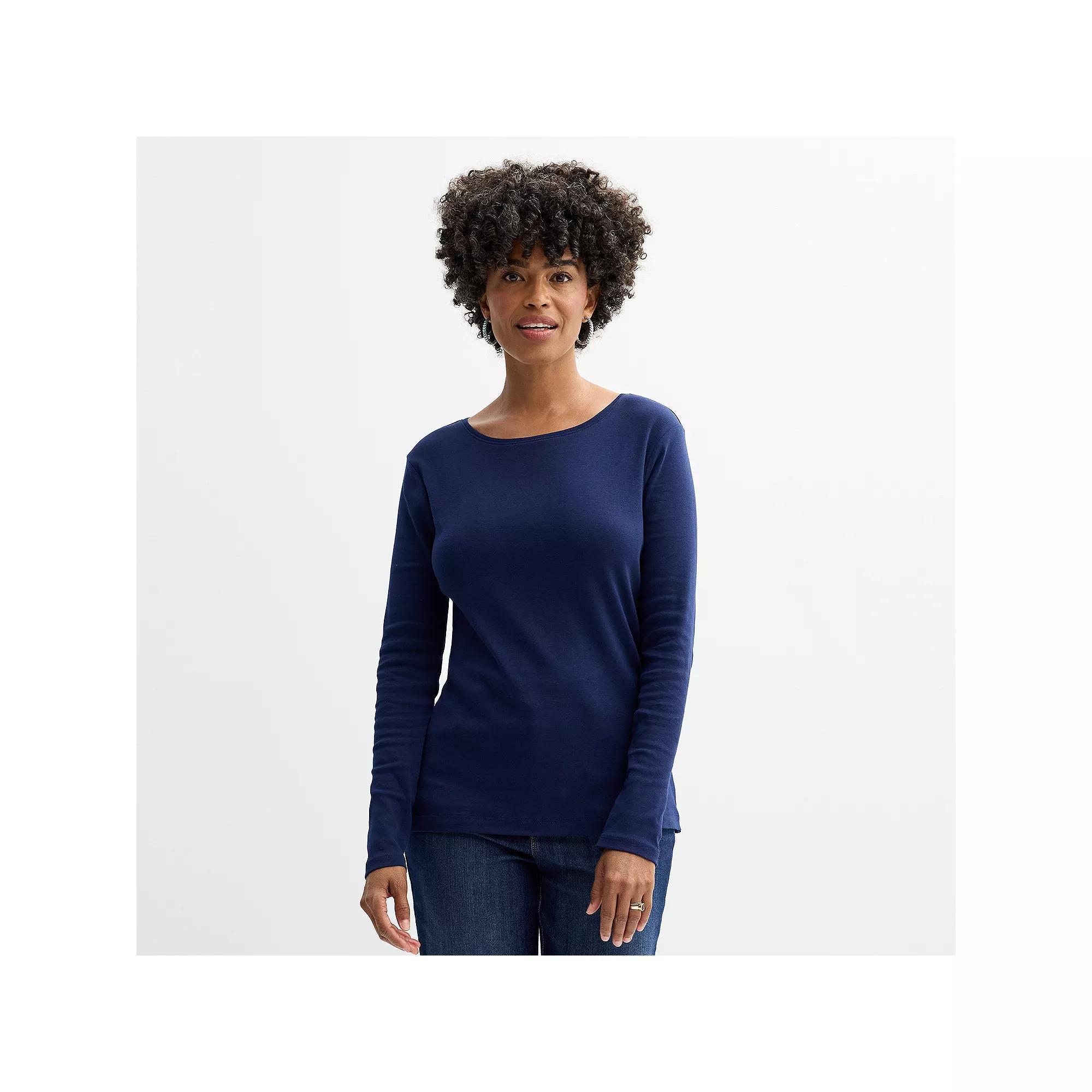 Women's Croft & Barrow® Essential Long-Sleeve Crewneck Tee, Size: XL, Seattle Blue Product Image