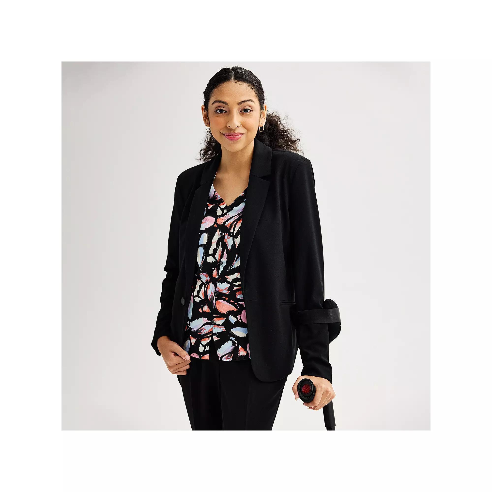 Women's Nine West Adaptive Classic Single Button Blazer, Size: XL, Mineral Black Product Image