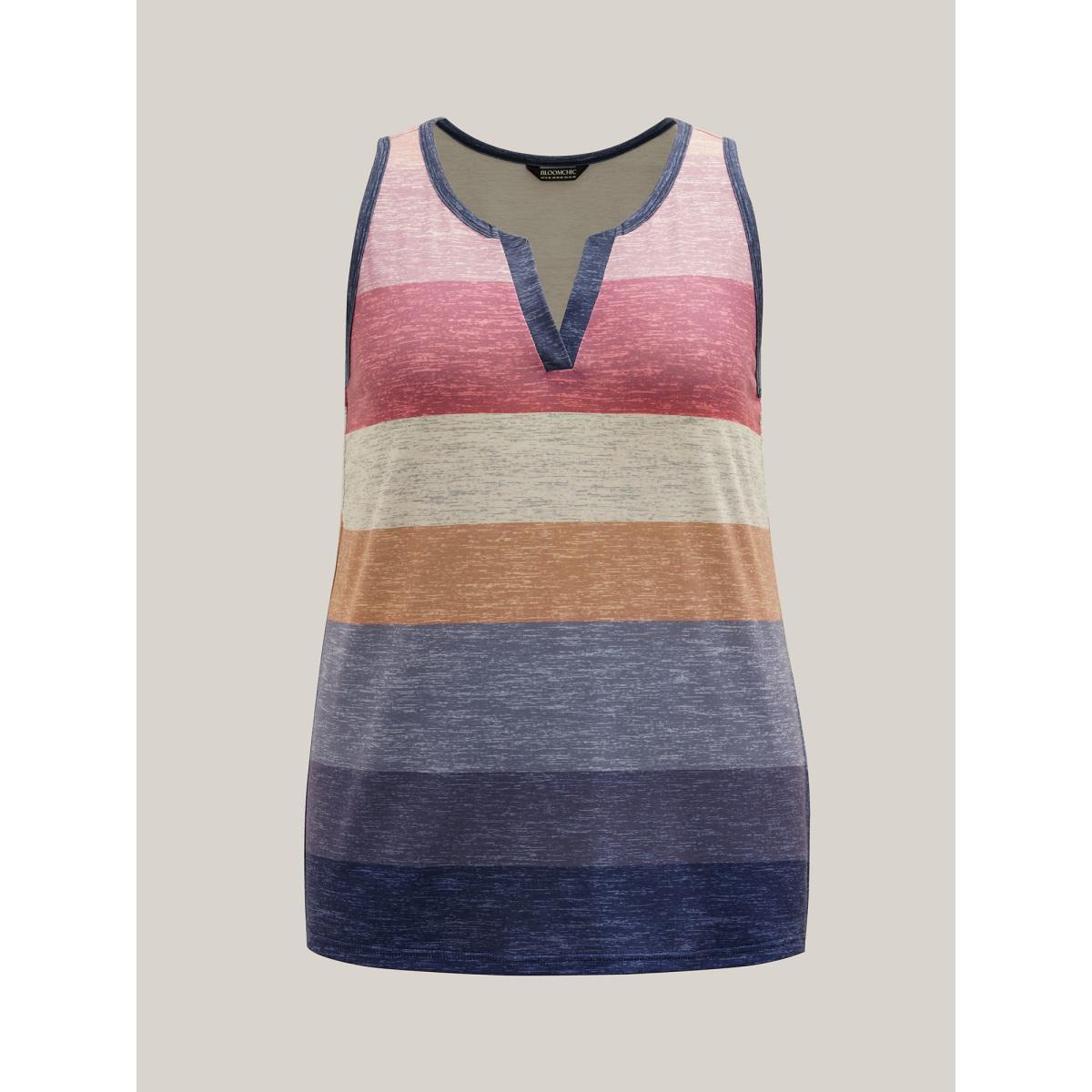 Plus Size Multi-Color Stripes Off-Sleeves Vest Women Multicolor Elegant Contrast Notched collar Everyday Tank Tops Camis BloomChic 14-16/1X Product Image