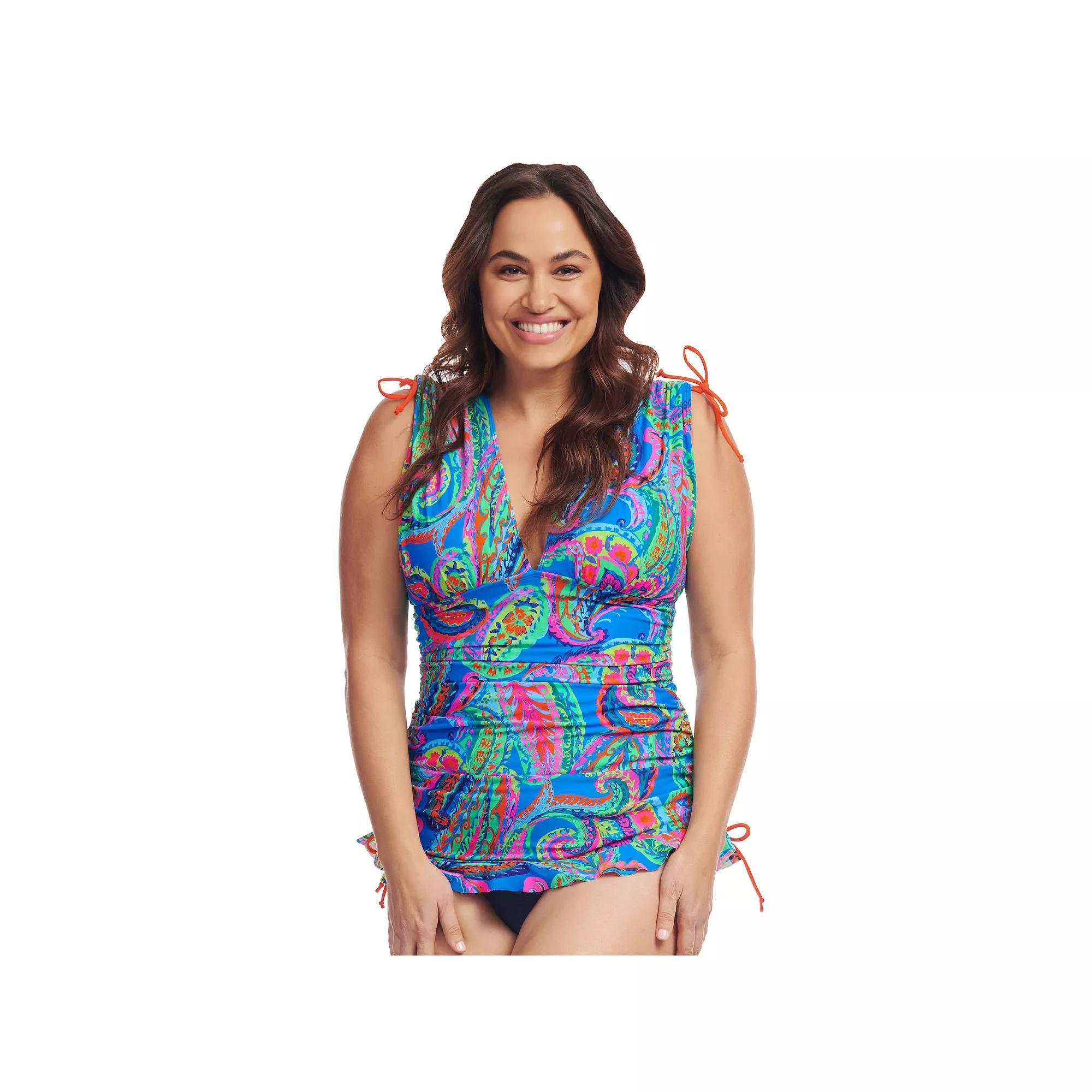 Plus Size Mazu Polka Dot Convertible Length Tankini Swim Top, Women's, Size: 22 W, Blue Paisley Product Image