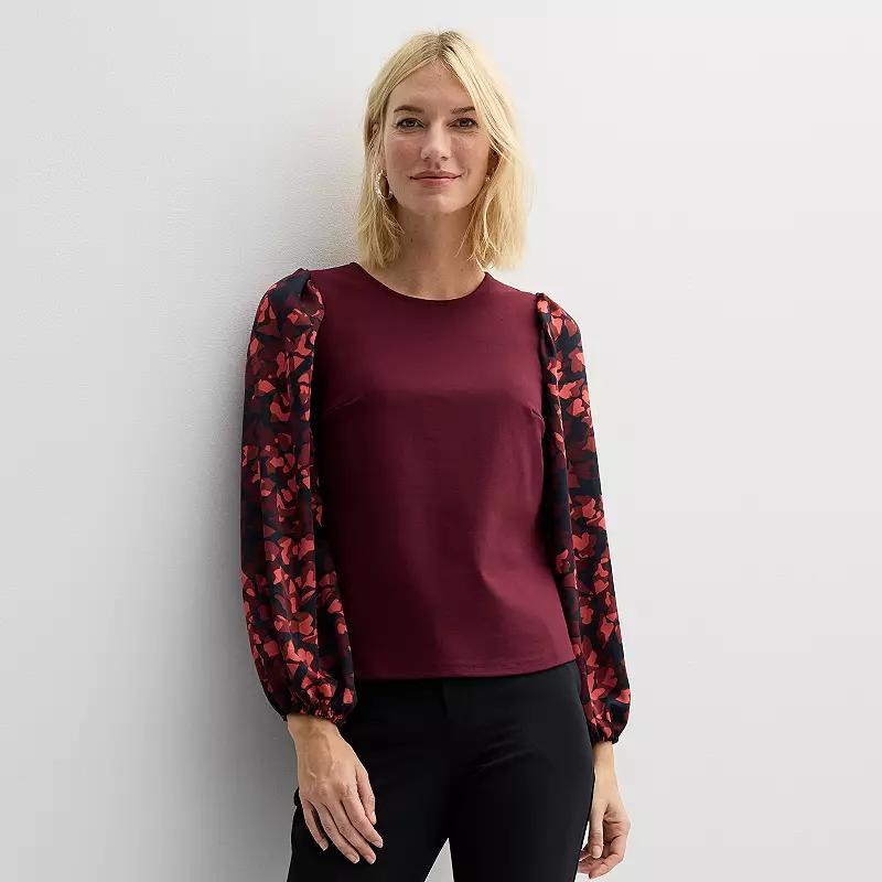 Women's Nine West Puff-Sleeve Mixed Media Top, Size: XS, Pink Krystal Wave Product Image