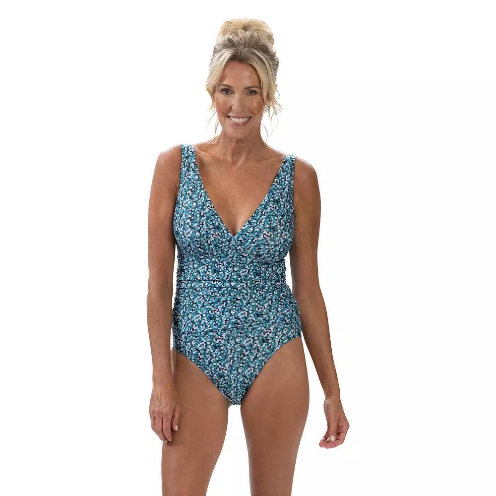 Women's Dolfin UPF 50+ Moderate Surplice Wrap One-Piece Swimsuit, Size: 22, Dot Product Image