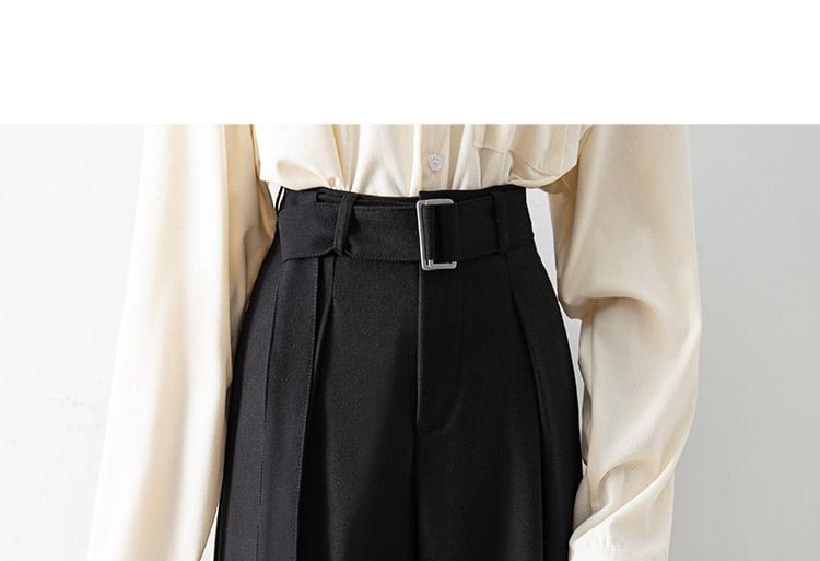 High Rise Plain Wide Leg Slacks Product Image