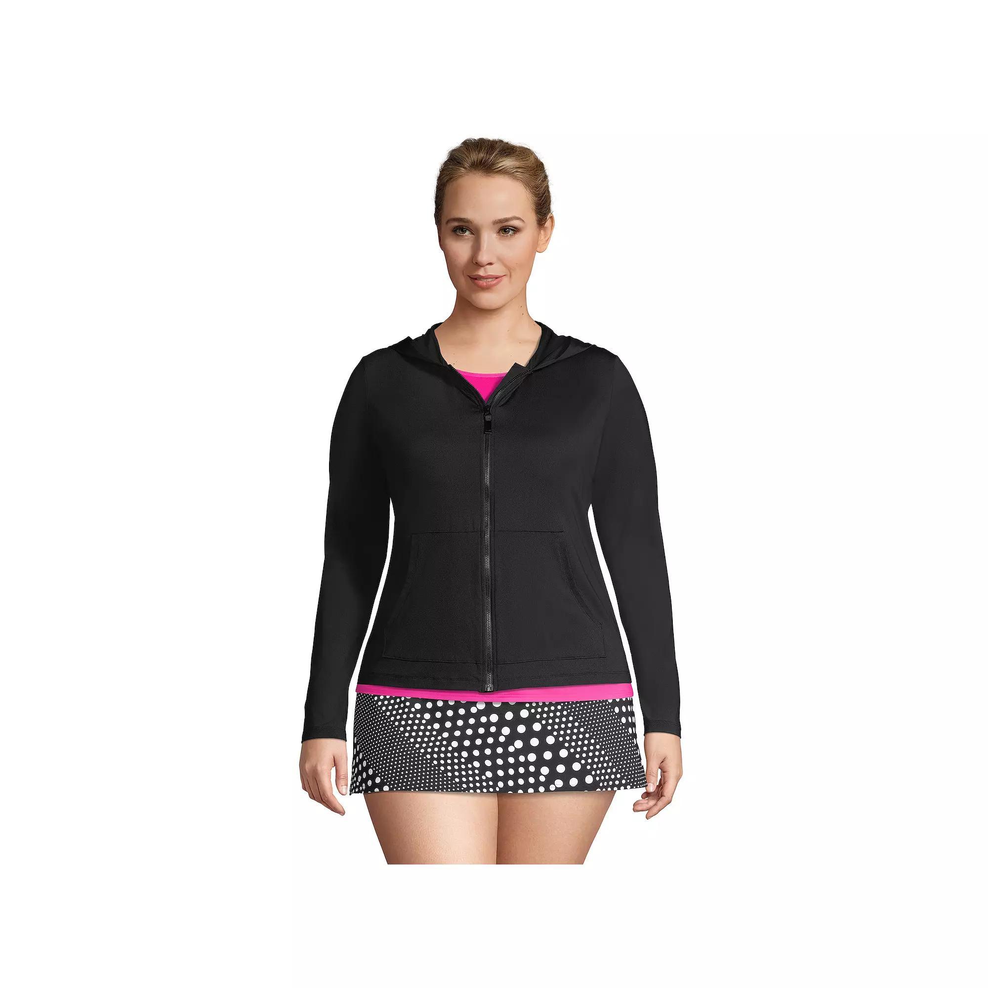 Petite Lands' End UPF 50 Hooded Full-Zip Long Sleeve Rash Guard, Women's, Size: XL Petite, White Product Image
