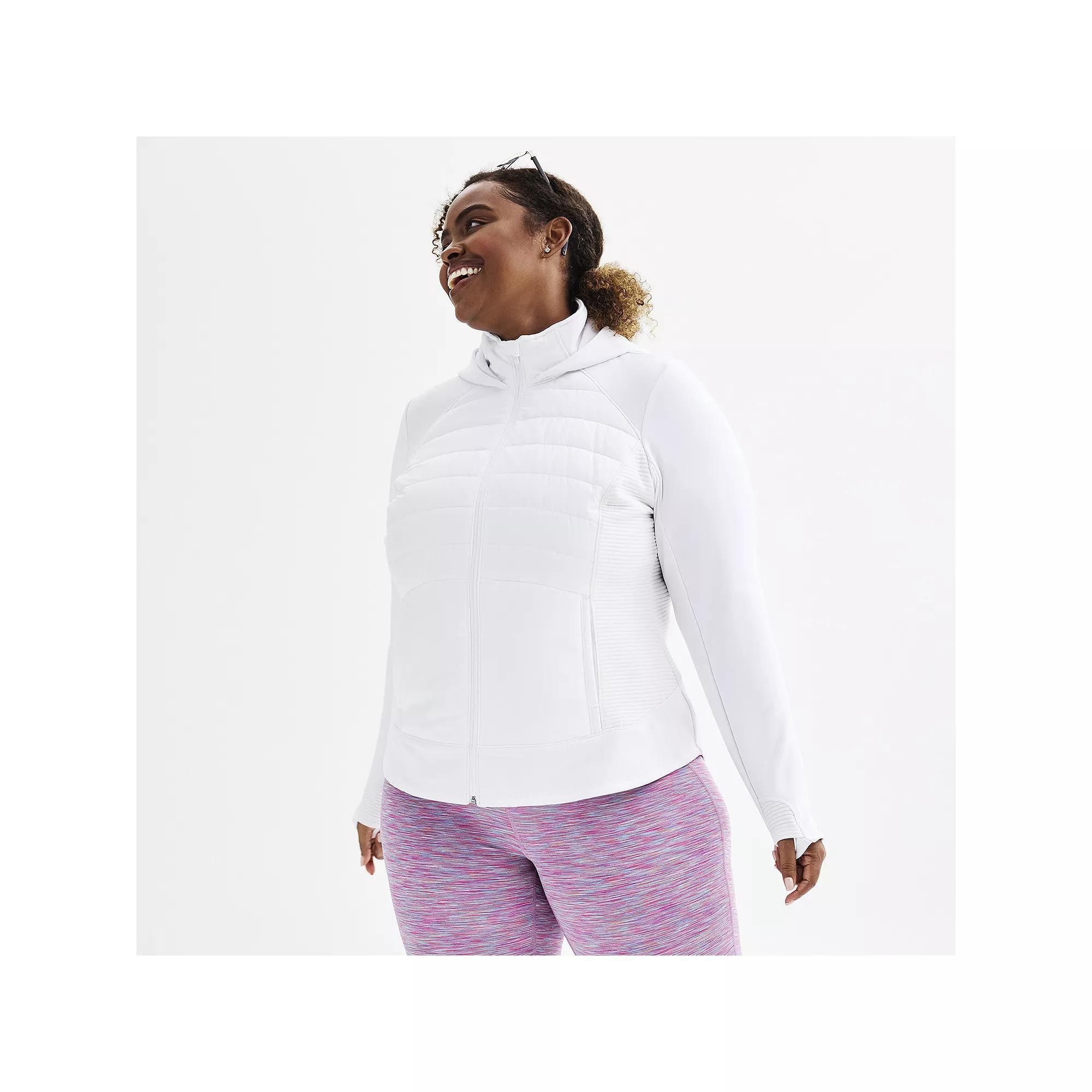 Plus Size Tek Gear® Hooded Mixed-Media Jacket, Women's, Size: 2XL, Modern White Product Image