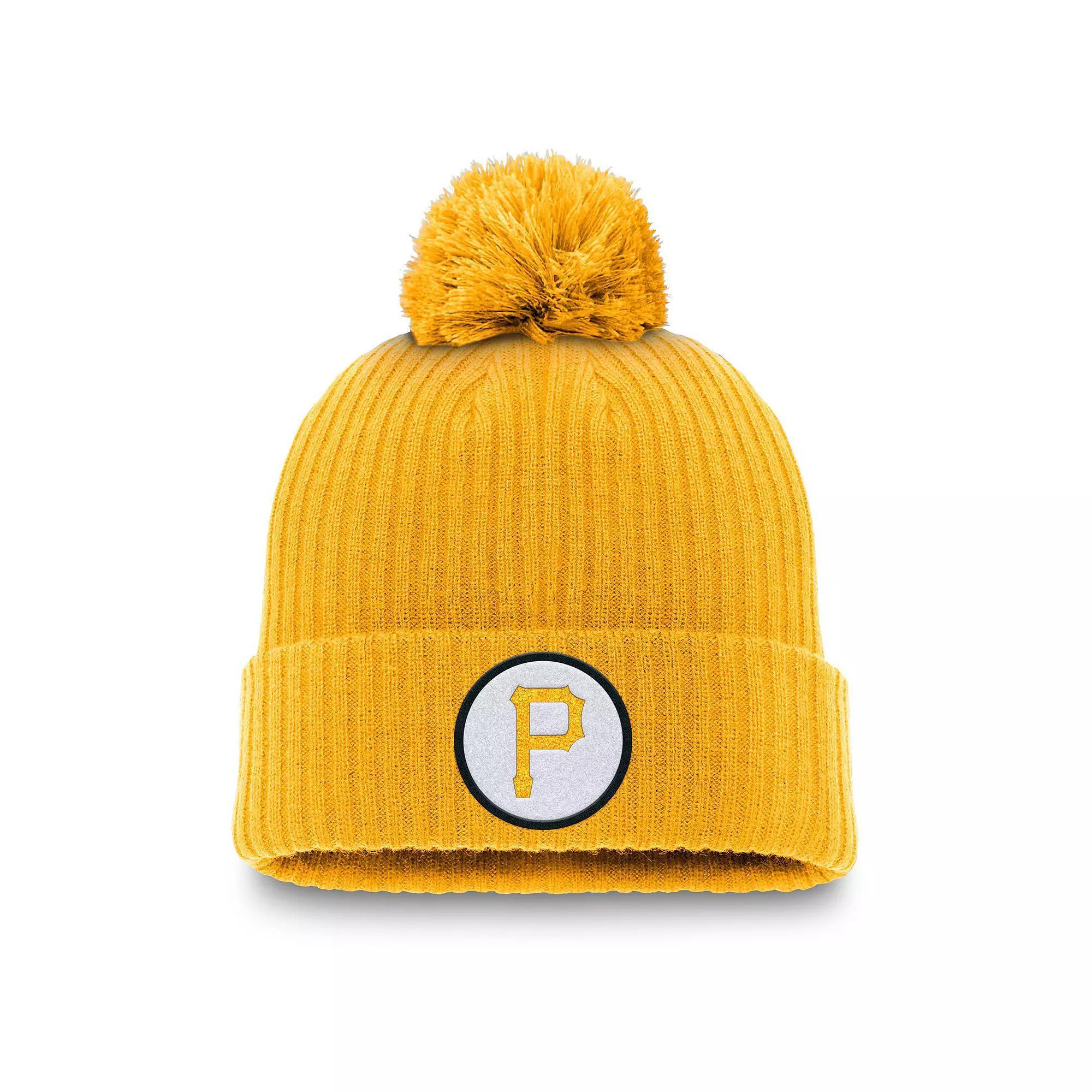 Men's Nike Gold Pittsburgh Pirates Cooperstown Collection Patch Cuffed Knit Hat with Pom Product Image