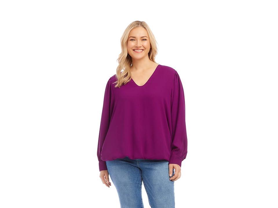 Karen Kane Puff Sleeve Top (Magenta) Women's Clothing Product Image