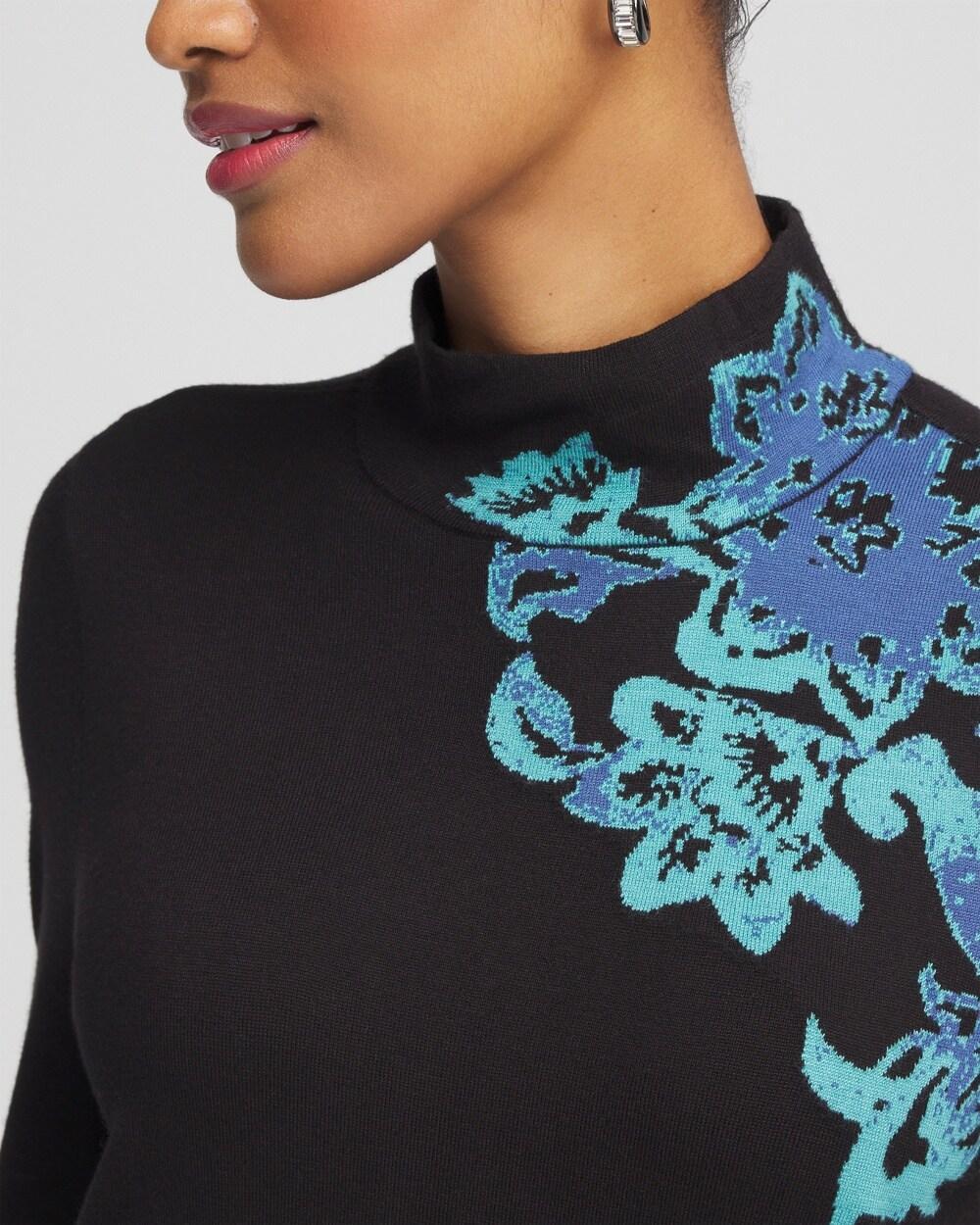 Women's Blue Floral Mockneck Sweater Product Image