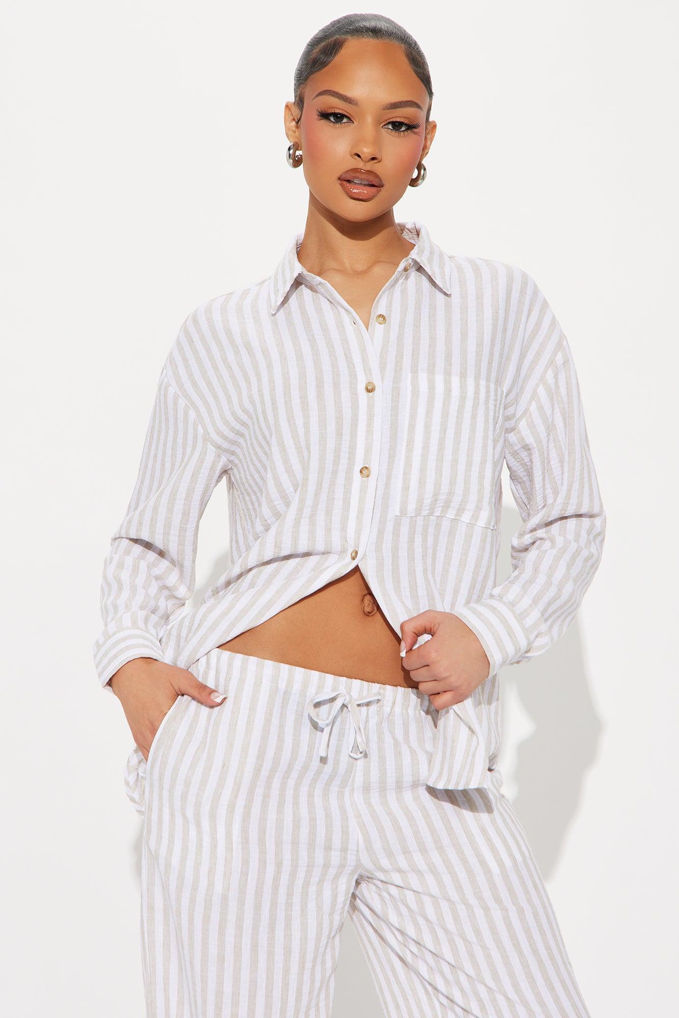 Amina Striped Linen Pant Set - Taupe Product Image
