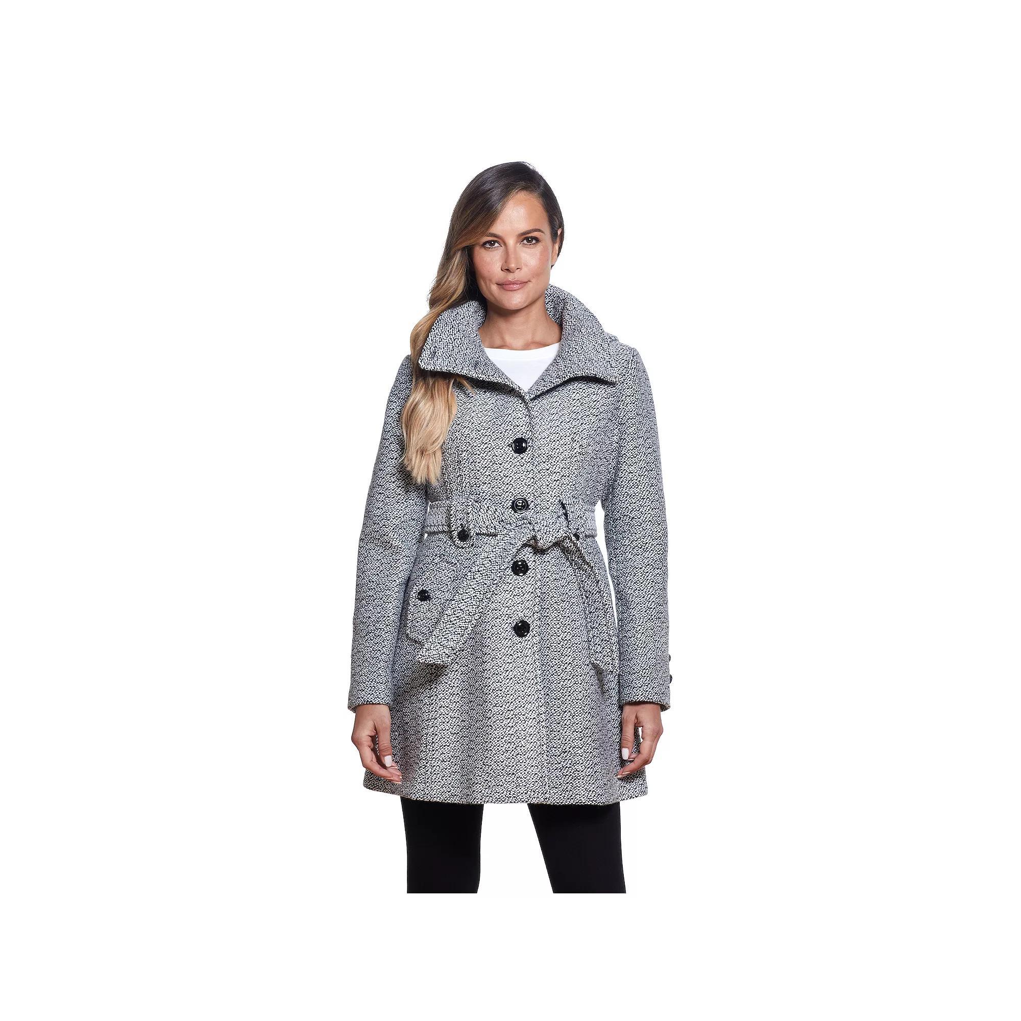 Women's Gallery Hooded Wool-Blend Walker Coat, Size: XL, Print Product Image