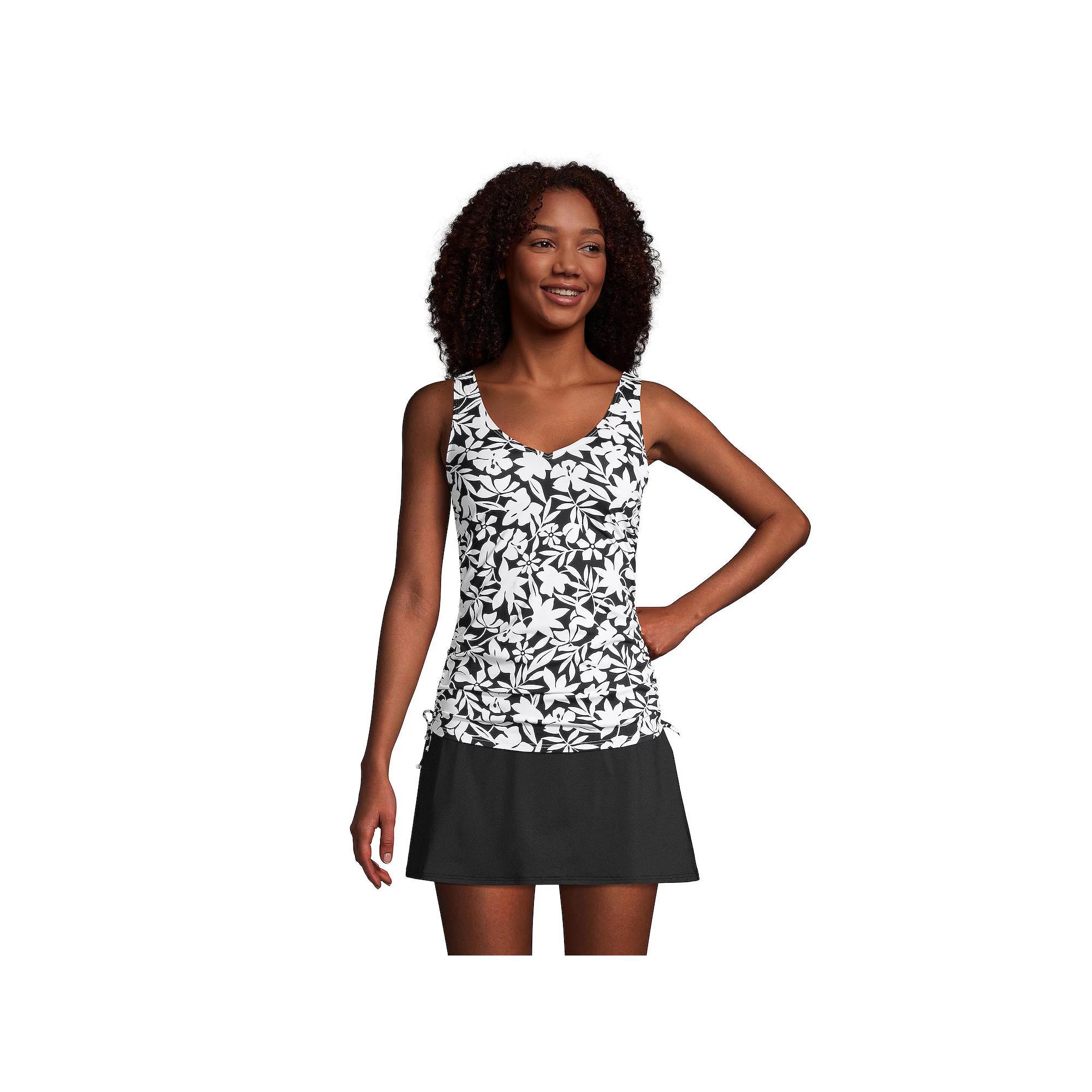 Women's Lands' End Ruched-Sides V-Neck UPF 50 Tankini Swimsuit Top, Size: 6 LONG, Black Havana Floral Product Image